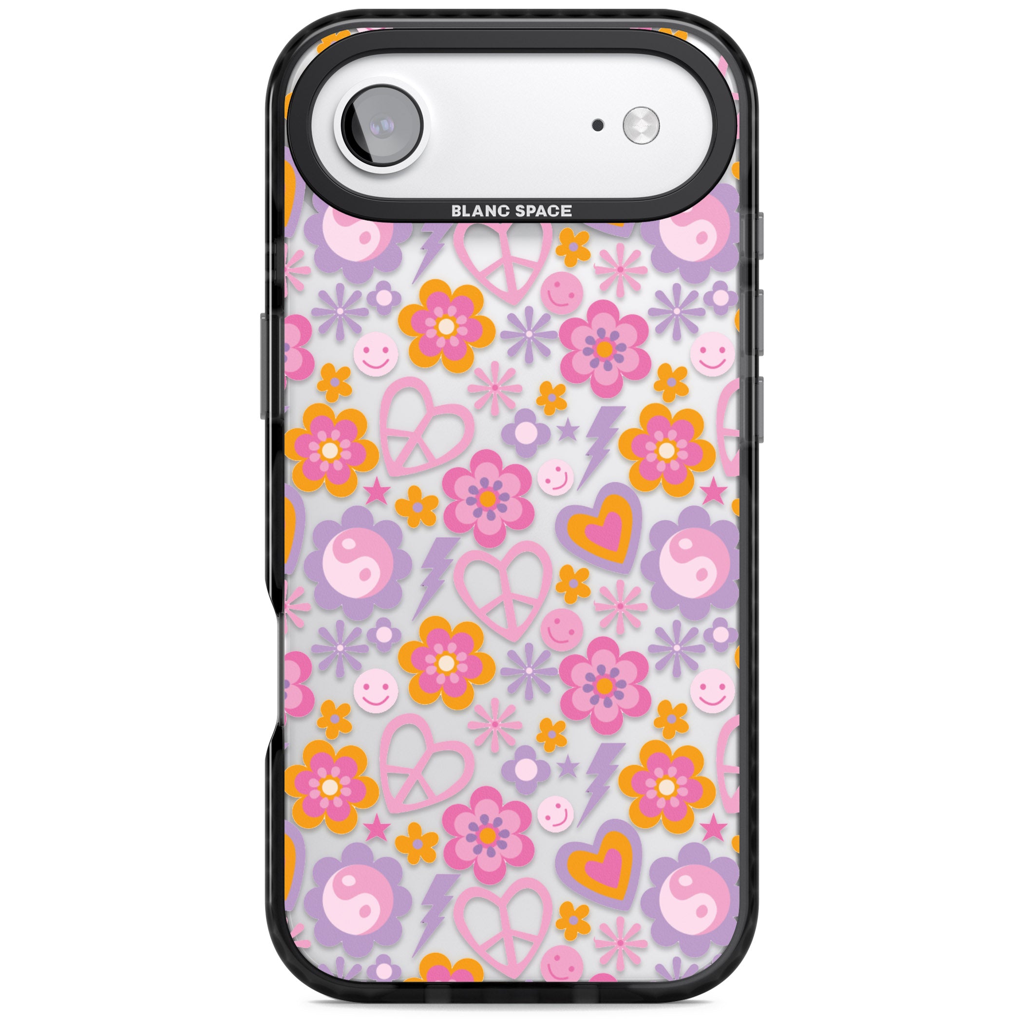 Peace, Love And Flowers Pattern iPhone 17 Air Impact Black Phone Case