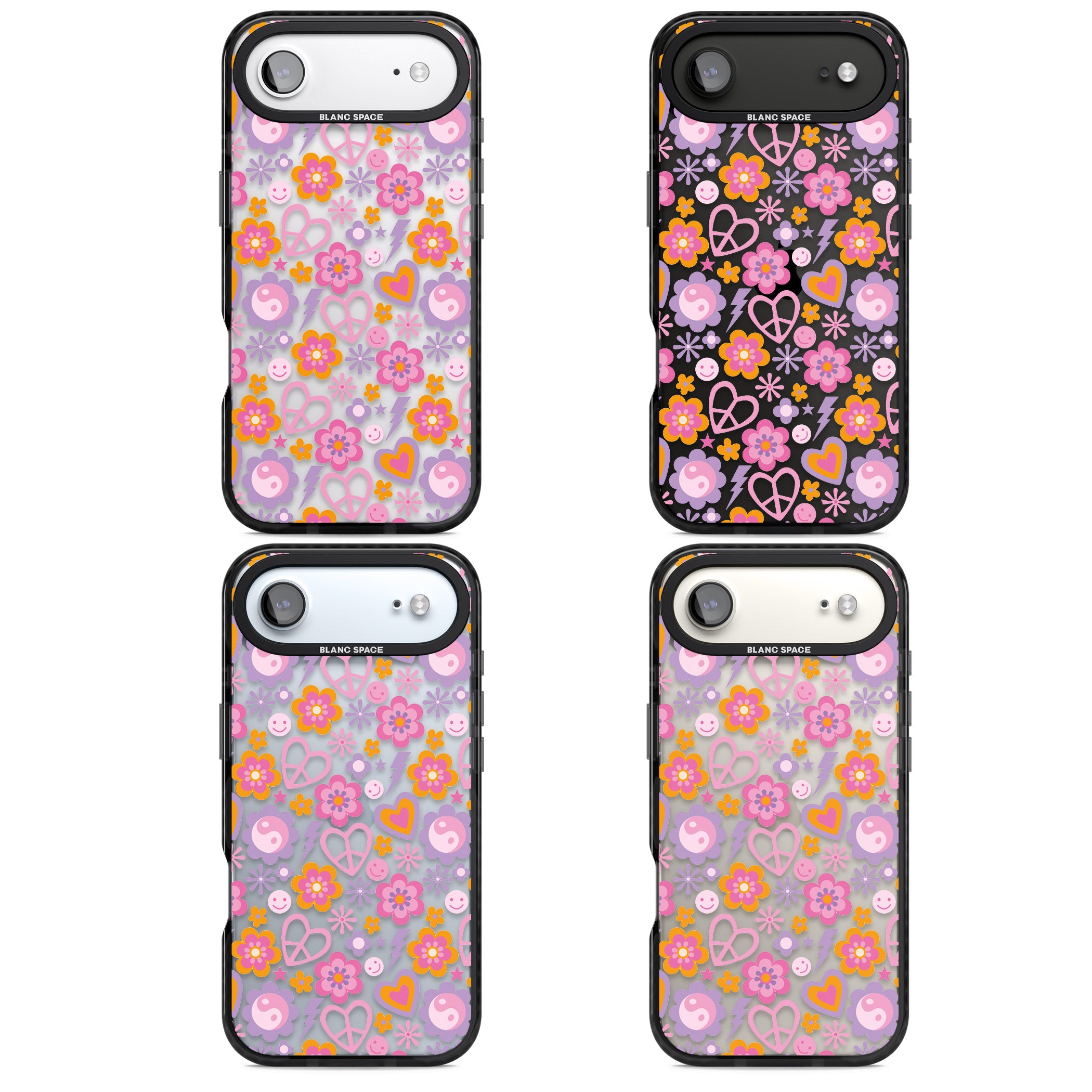 Peace, Love And Flowers Pattern iPhone 17 Air Impact Black Phone Case APT Impact Protection