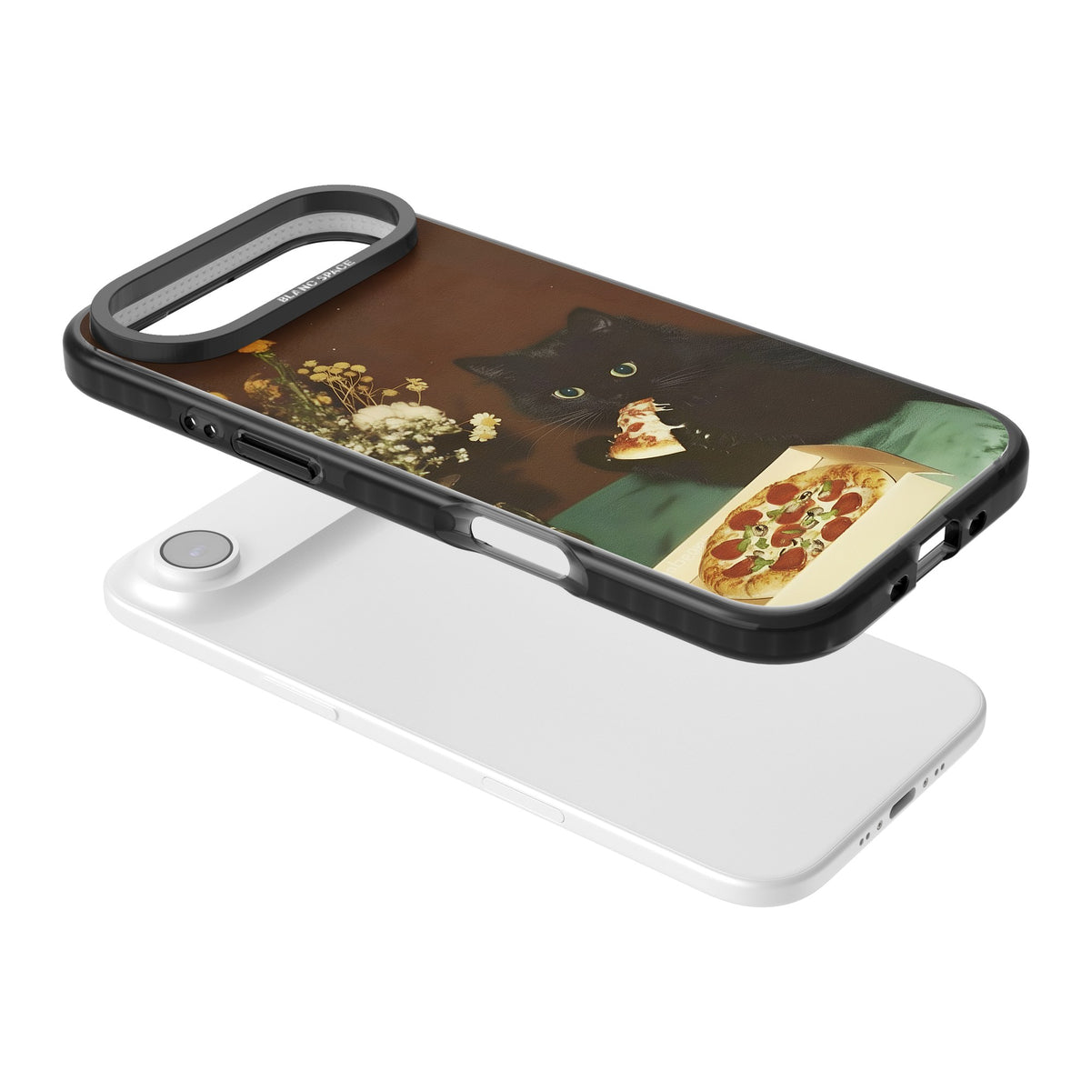 Late Night Snack Cat iPhone Air Impact Black Phone Case angled