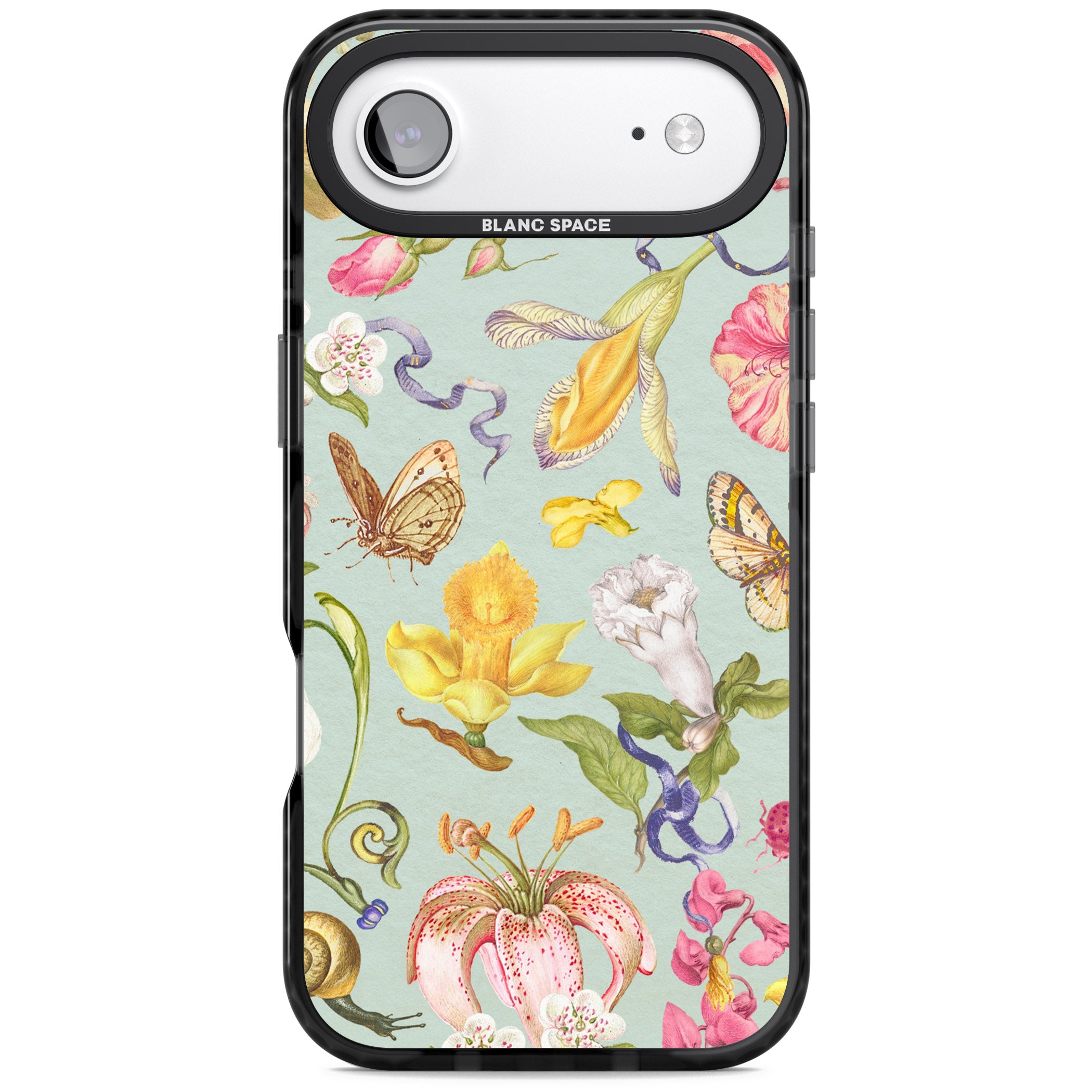 Blue Vintage Painted Flowers iPhone 17 Air Impact Black Phone Case