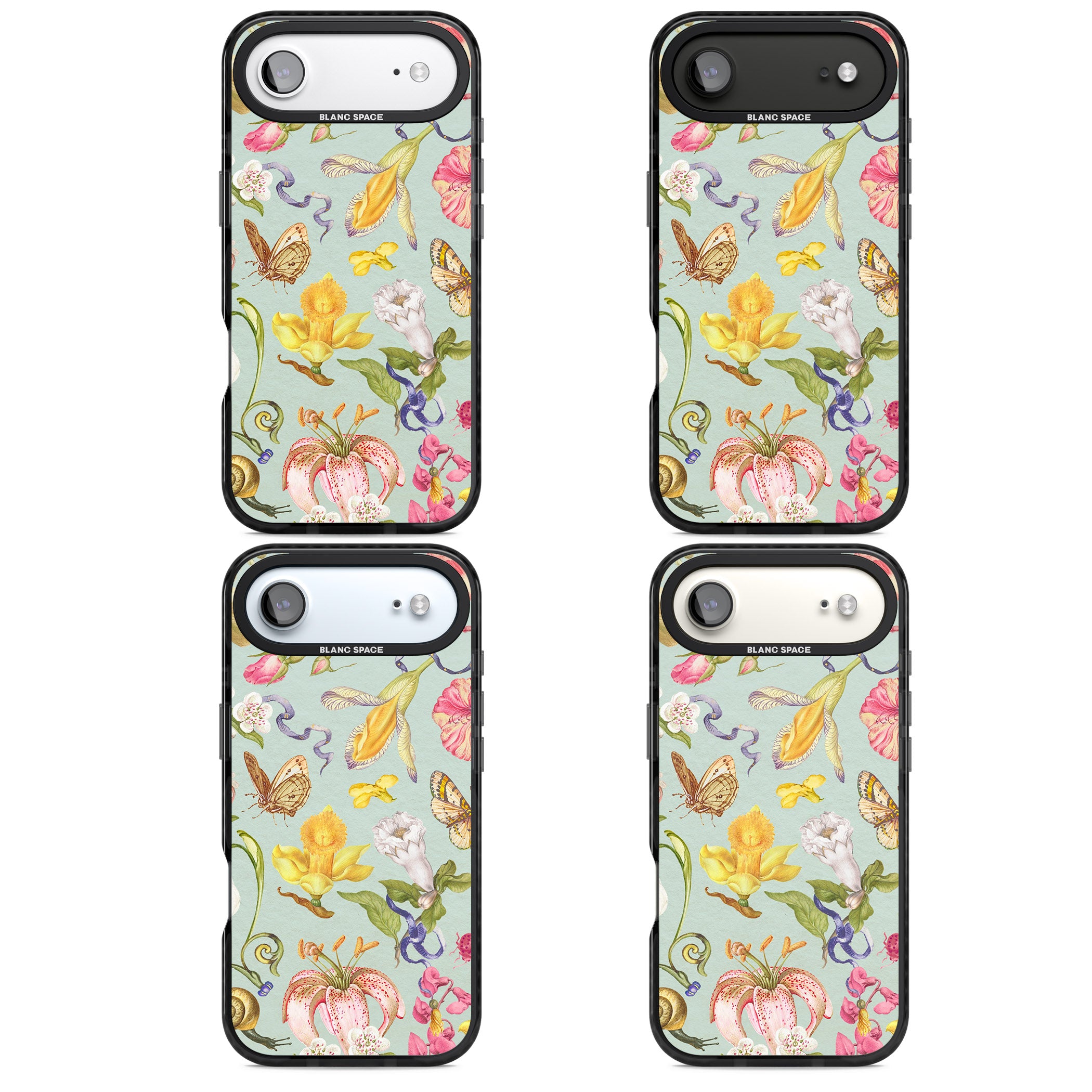 Blue Vintage Painted Flowers iPhone 17 Air Impact Black Phone Case APT Impact Protection