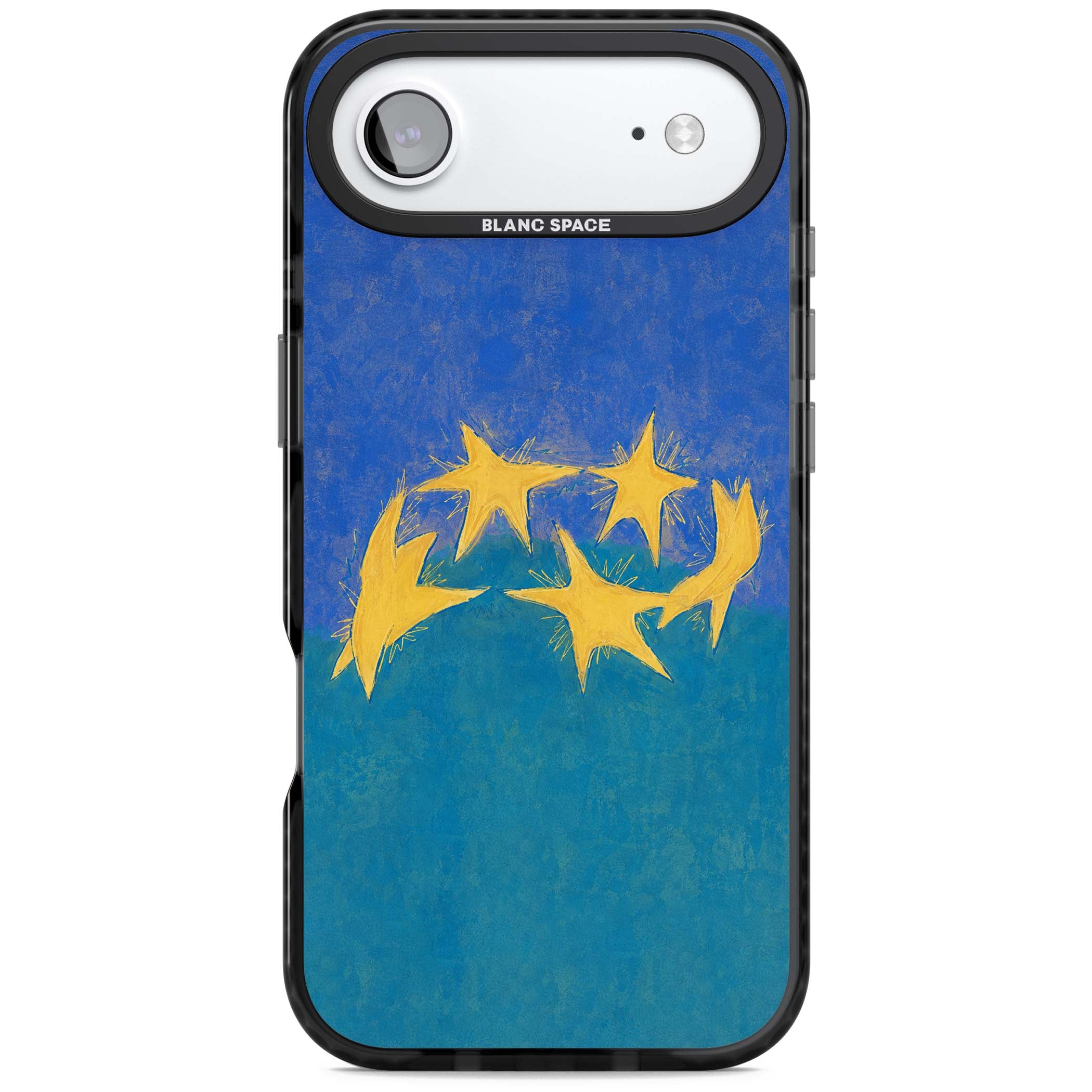 Star Boogie stars aesthetic iPhone case featuring five yellow hand-painted stars on cobalt blue and teal | Clear Impact case for iPhone Air