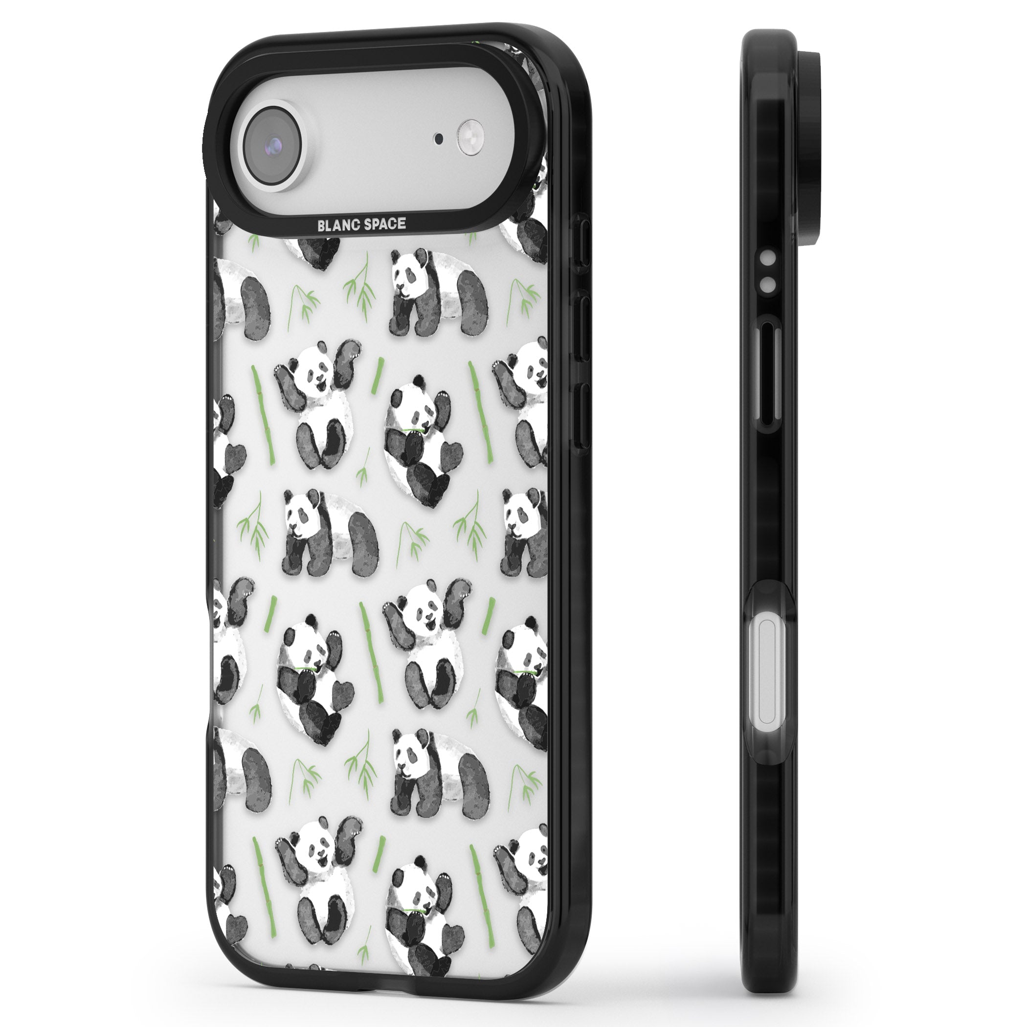 Watercolour Panda Pattern iPhone 17 Air Impact Black Phone Case Side Profile