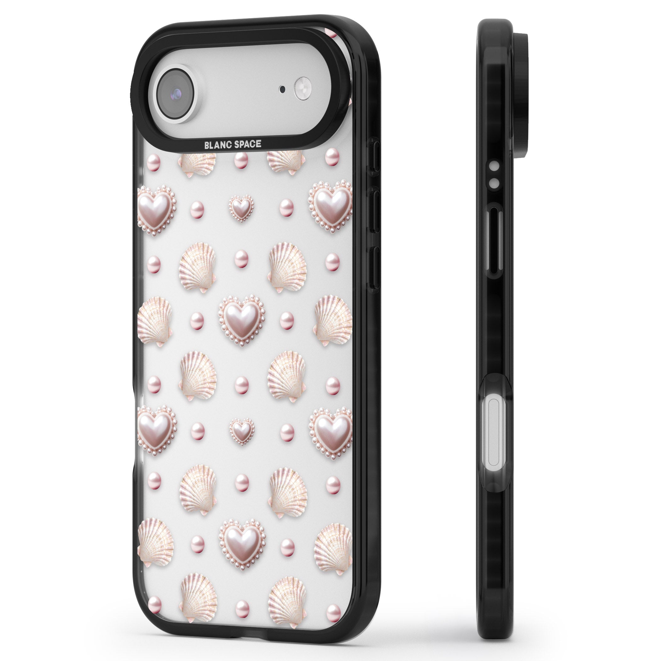 Pearl Hearts iPhone 17 Air Impact Black Phone Case Side Profile