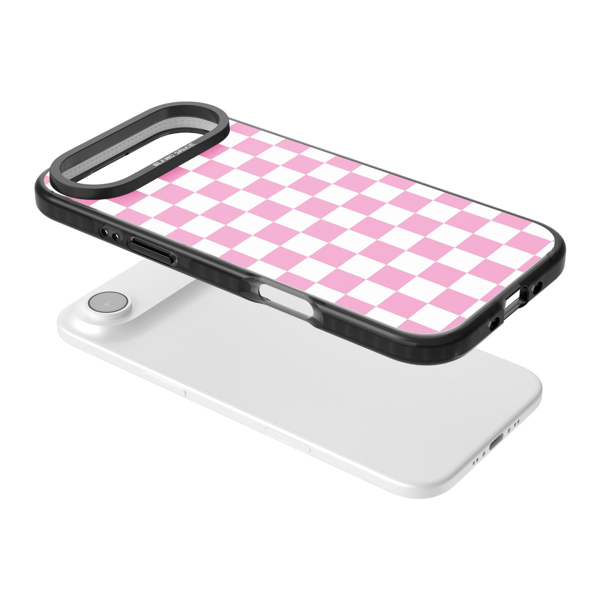 Pink Checkerboard iPhone Air Impact Black Phone Case angled