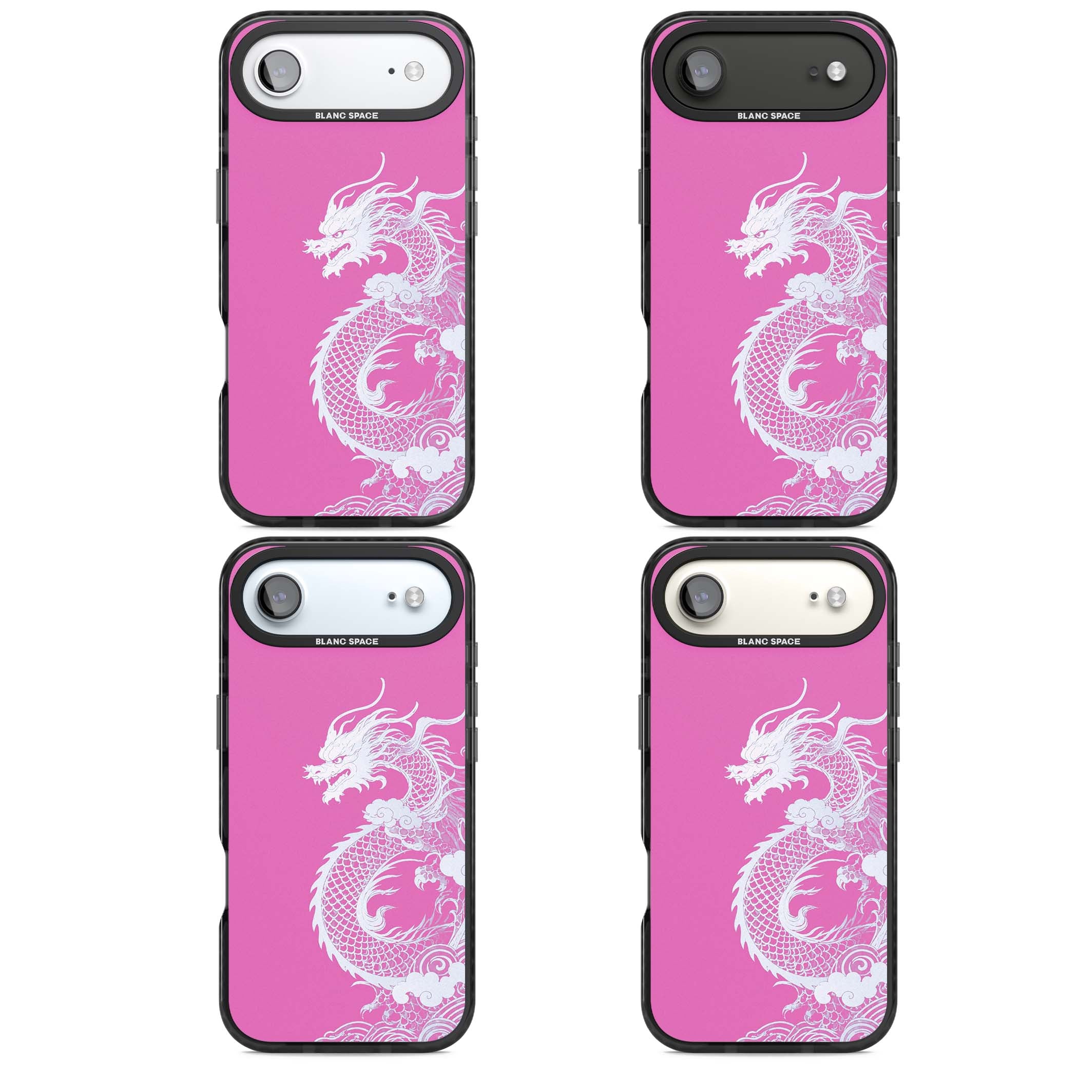 Pink Empress chinese dragon iPhone case featuring a white dragon, swirling clouds and pink dragon wallpaper backdrop | Clear Impact case for iPhone Air