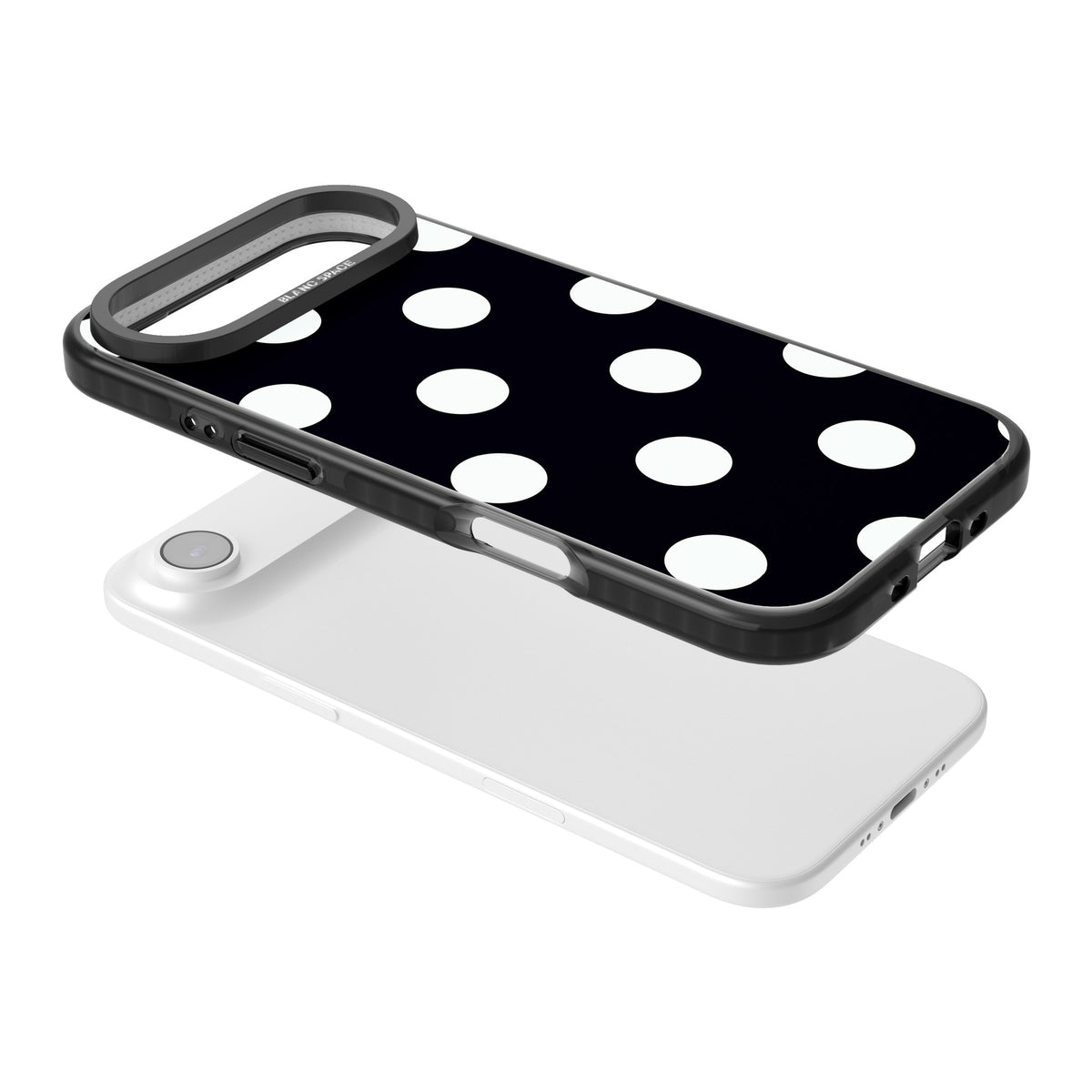 Chic Black Polka Dot iPhone Air Impact Black Phone Case angled