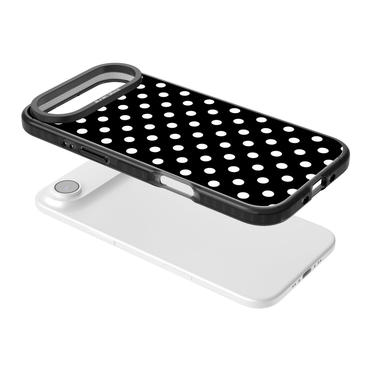 Black & White Polka Dot iPhone Air Impact Black Phone Case angled