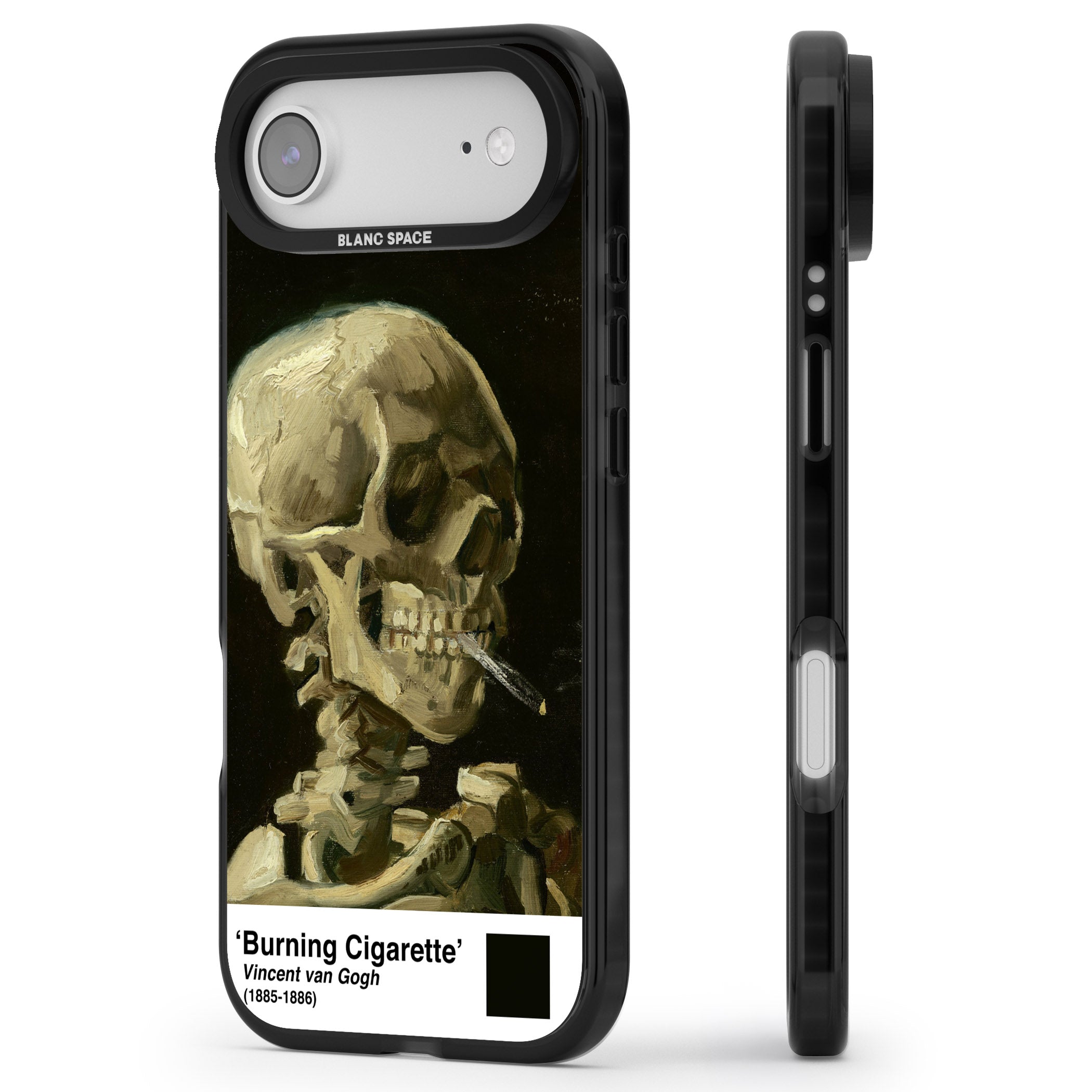 Skull Of A Skeleton With Burning Cigarette iPhone 17 Air Impact Black Phone Case Side Profile