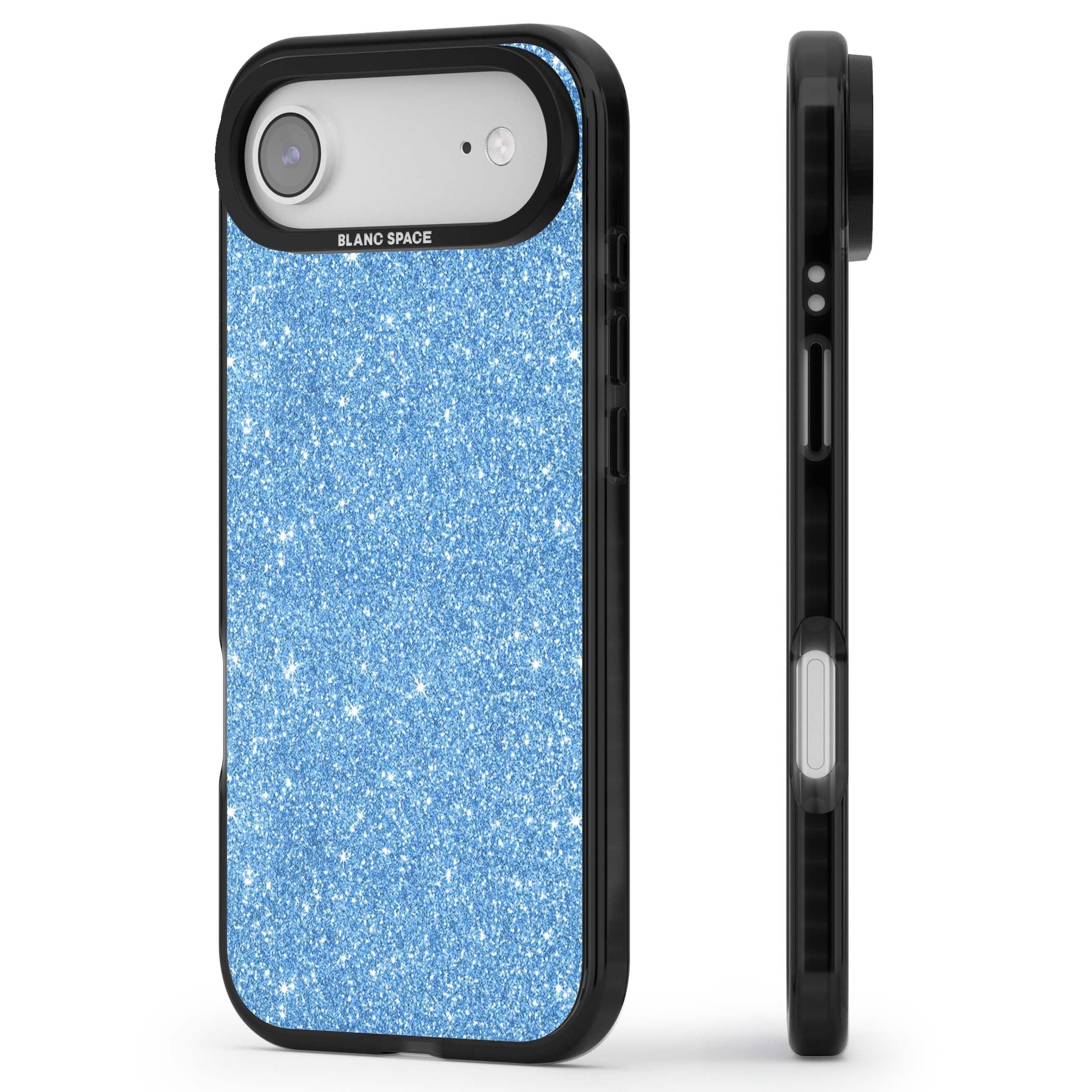 Blue Glitter blue glitter iPhone case featuring dense sparkling cerulean glitter with a glamorous shimmering finish | Clear Impact case for iPhone Air