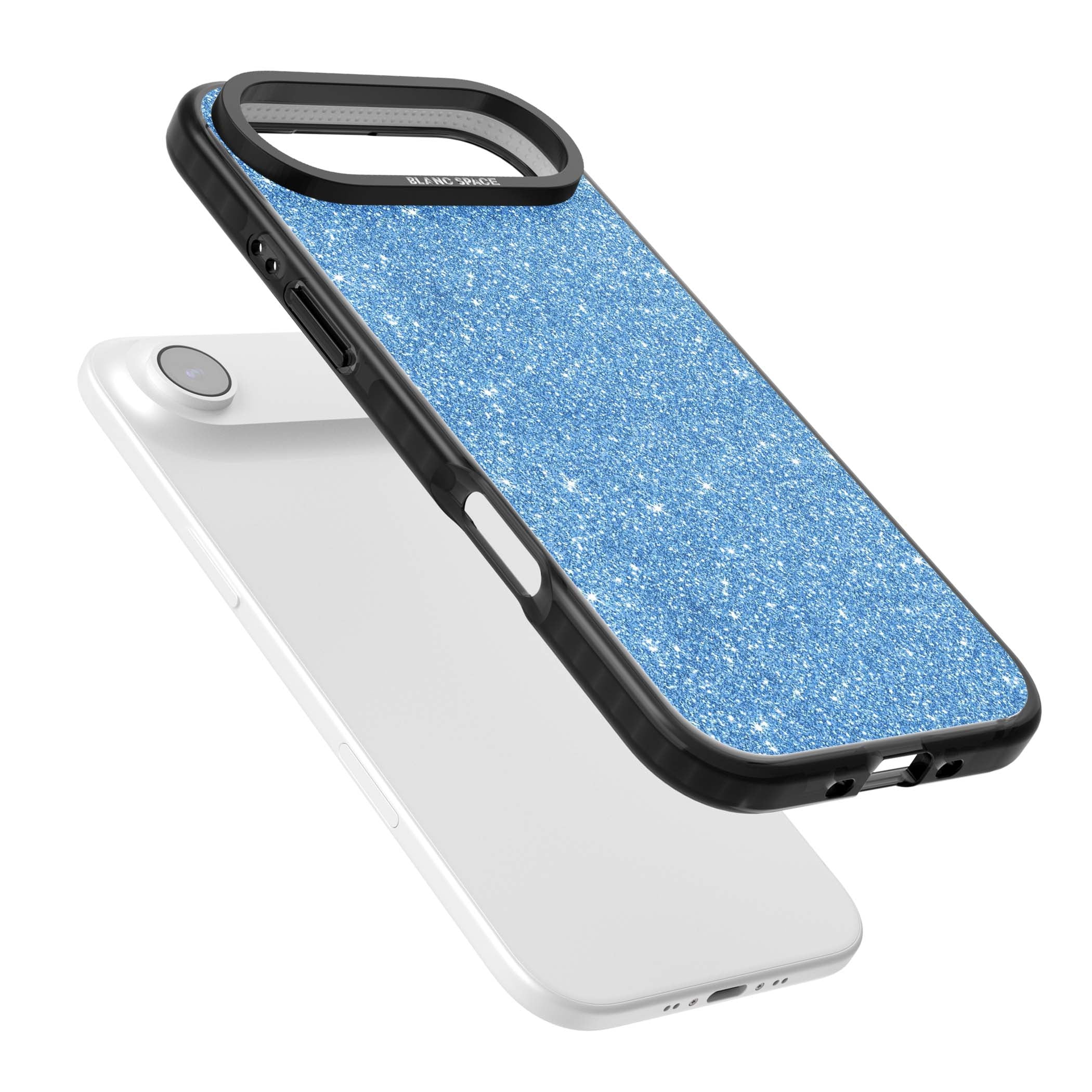 Blue Glitter blue glitter iPhone case featuring dense sparkling cerulean glitter with a glamorous shimmering finish | Clear Impact case for iPhone Air