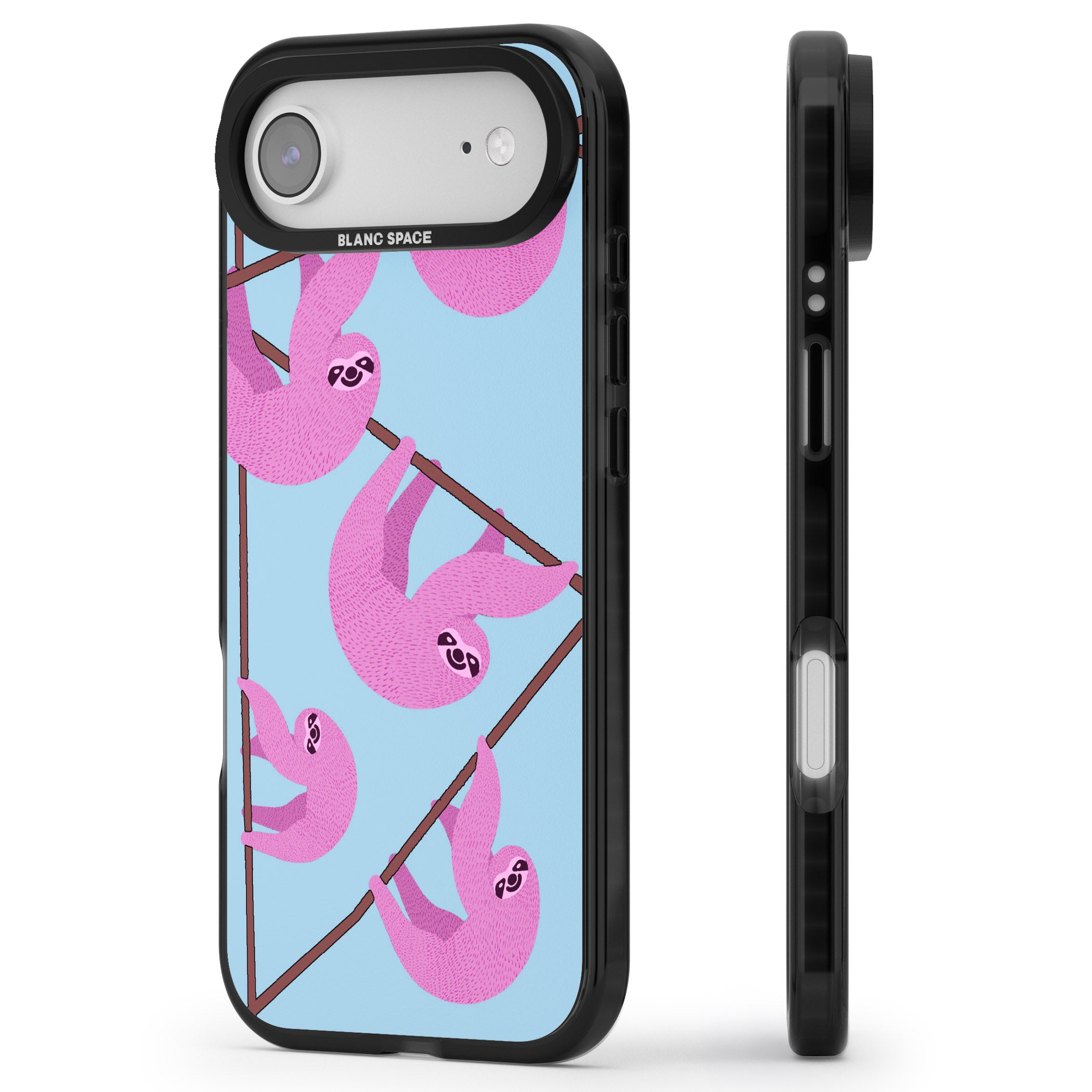 Pink Sloth iPhone 17 Air Impact Black Phone Case Side Profile