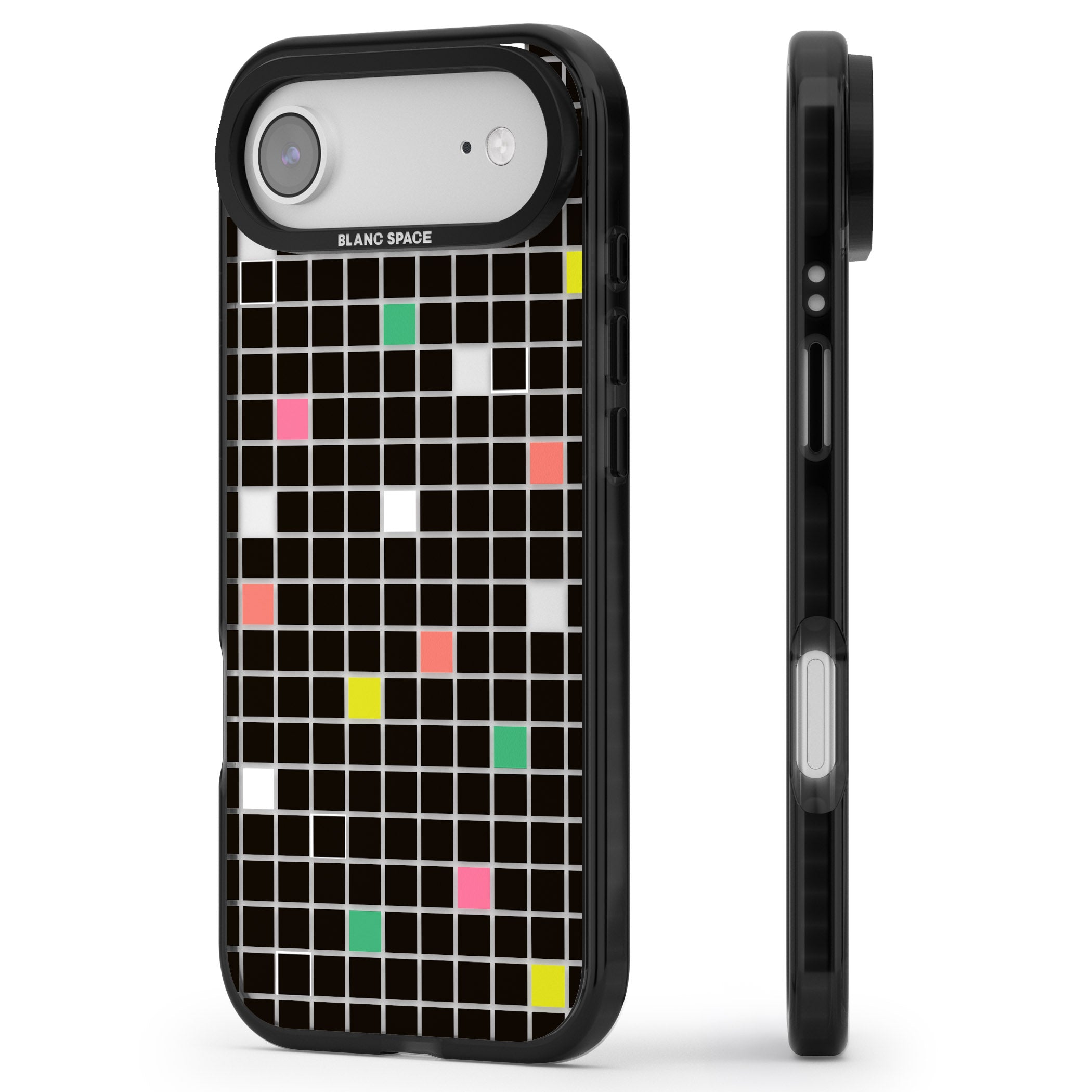 Vibrant Black Geometric Grid iPhone 17 Air Impact Black Phone Case Side Profile