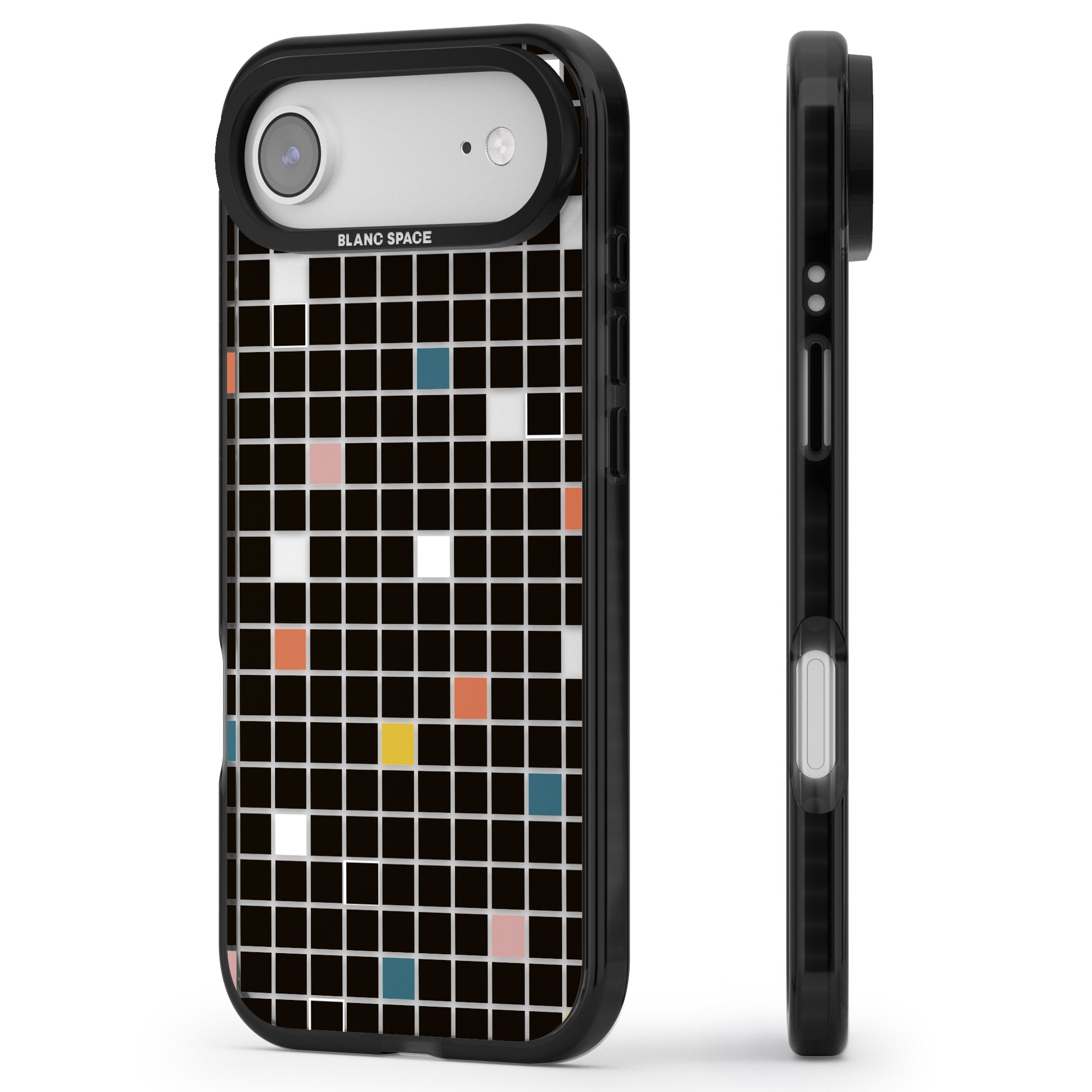 Earthtone Black Geometric Grid iPhone 17 Air Impact Black Phone Case Side Profile