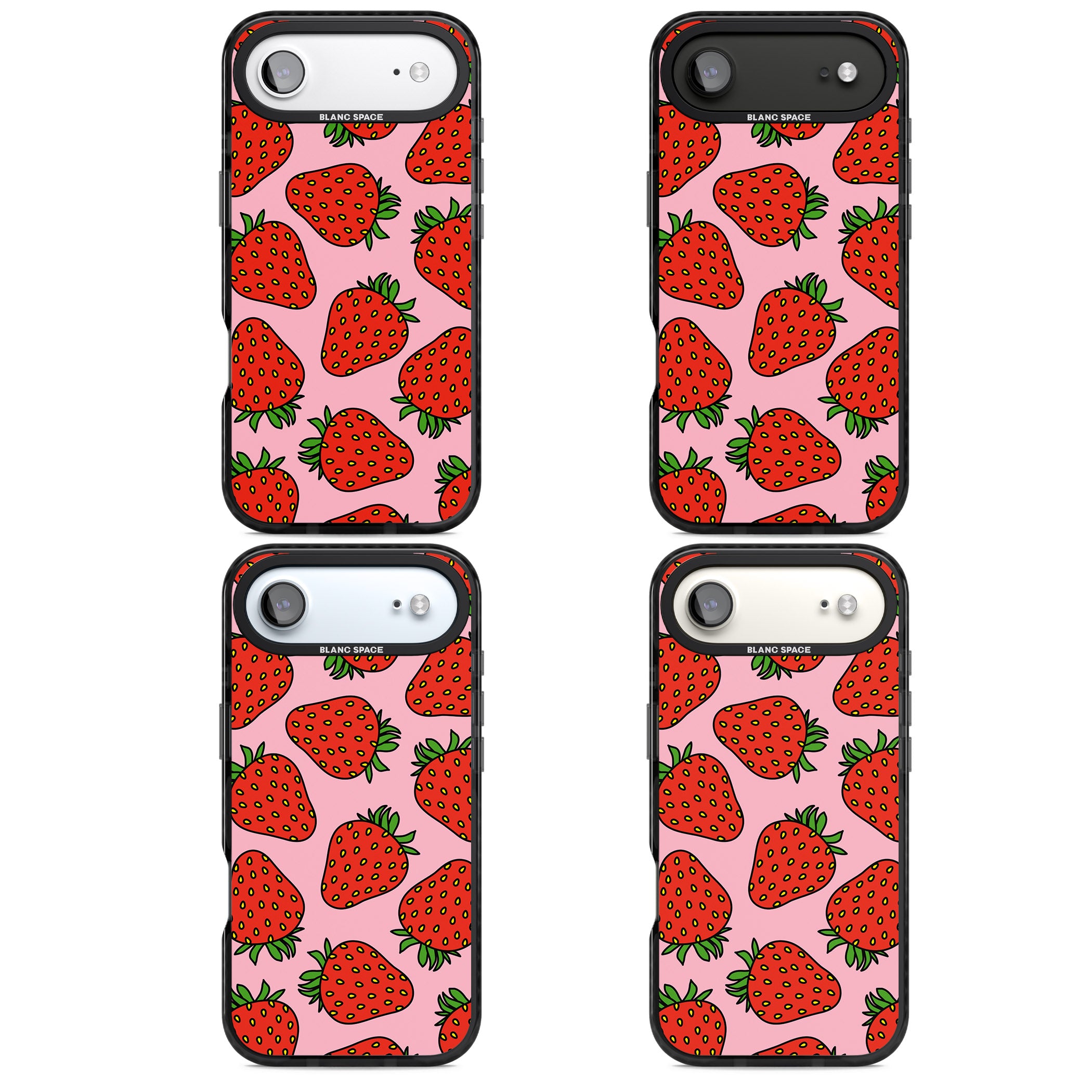 Strawberry Pattern (Pink) iPhone 17 Air Impact Black Phone Case APT Impact Protection