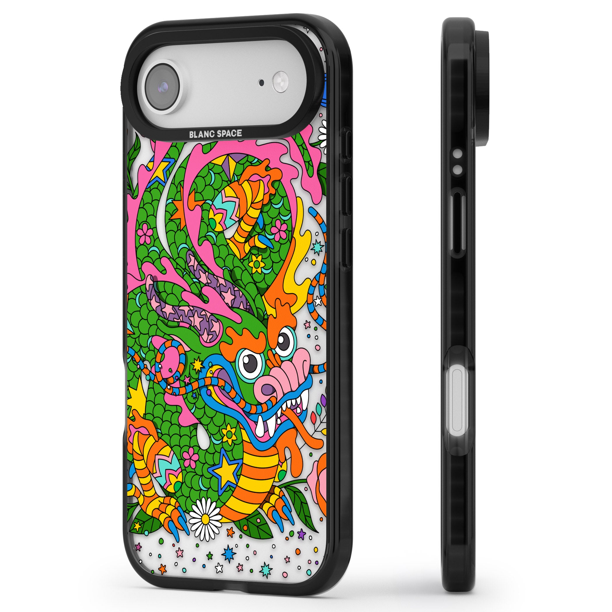 Psychedelic Jungle Dragon iPhone 17 Air Impact Black Phone Case Side Profile