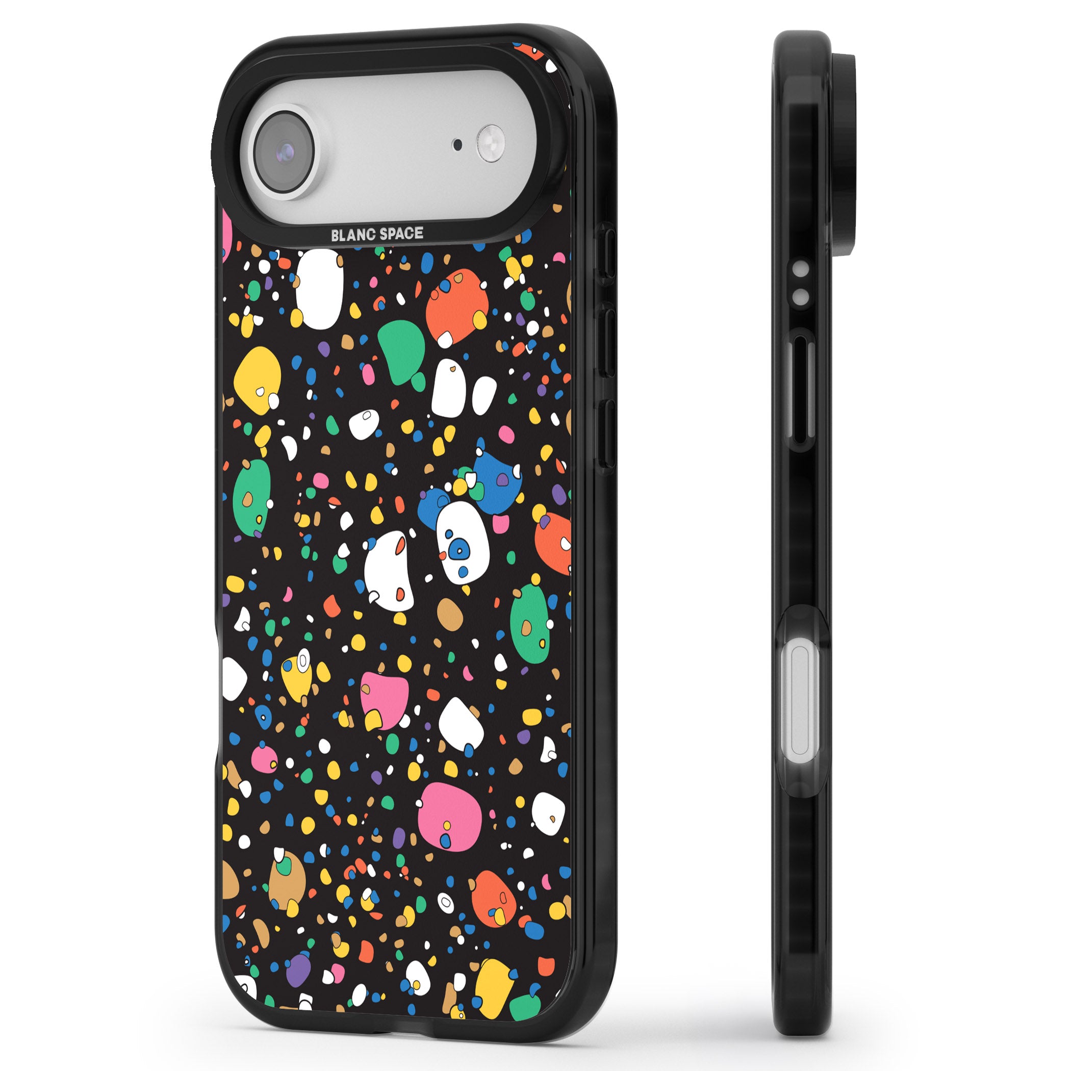 Colourful Confetti Pebbles (Black) iPhone 17 Air Impact Black Phone Case Side Profile