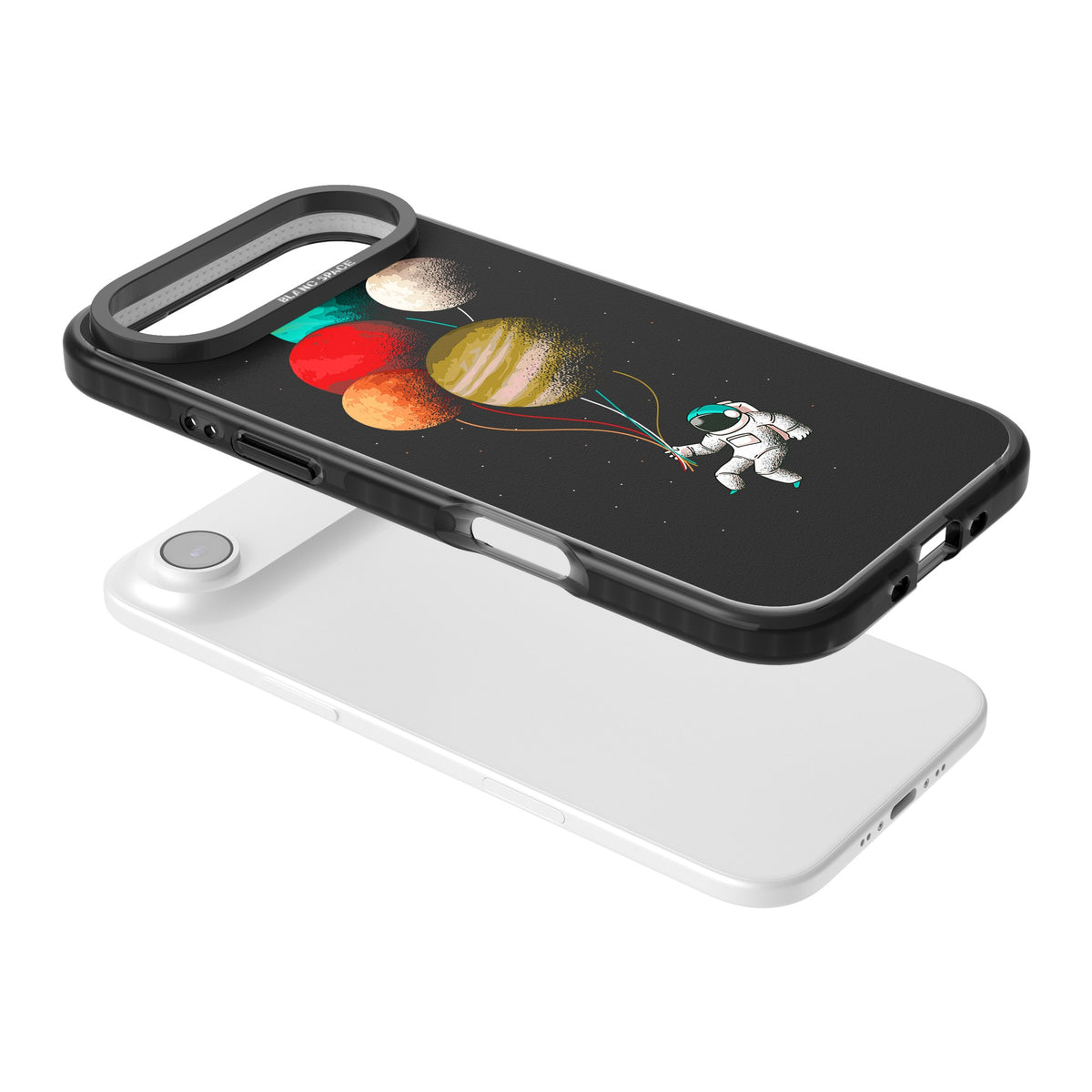 Astronaut Balloon Planets iPhone Air Impact Black Phone Case angled