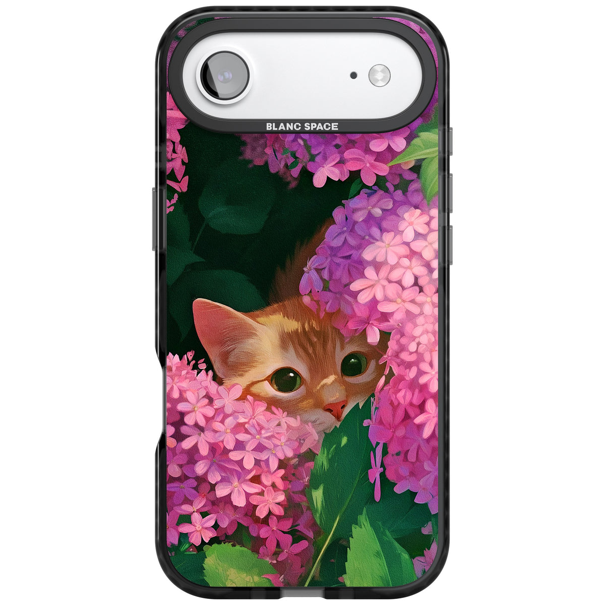 Cat In Pink Flowers iPhone Air Impact Black Phone Case front