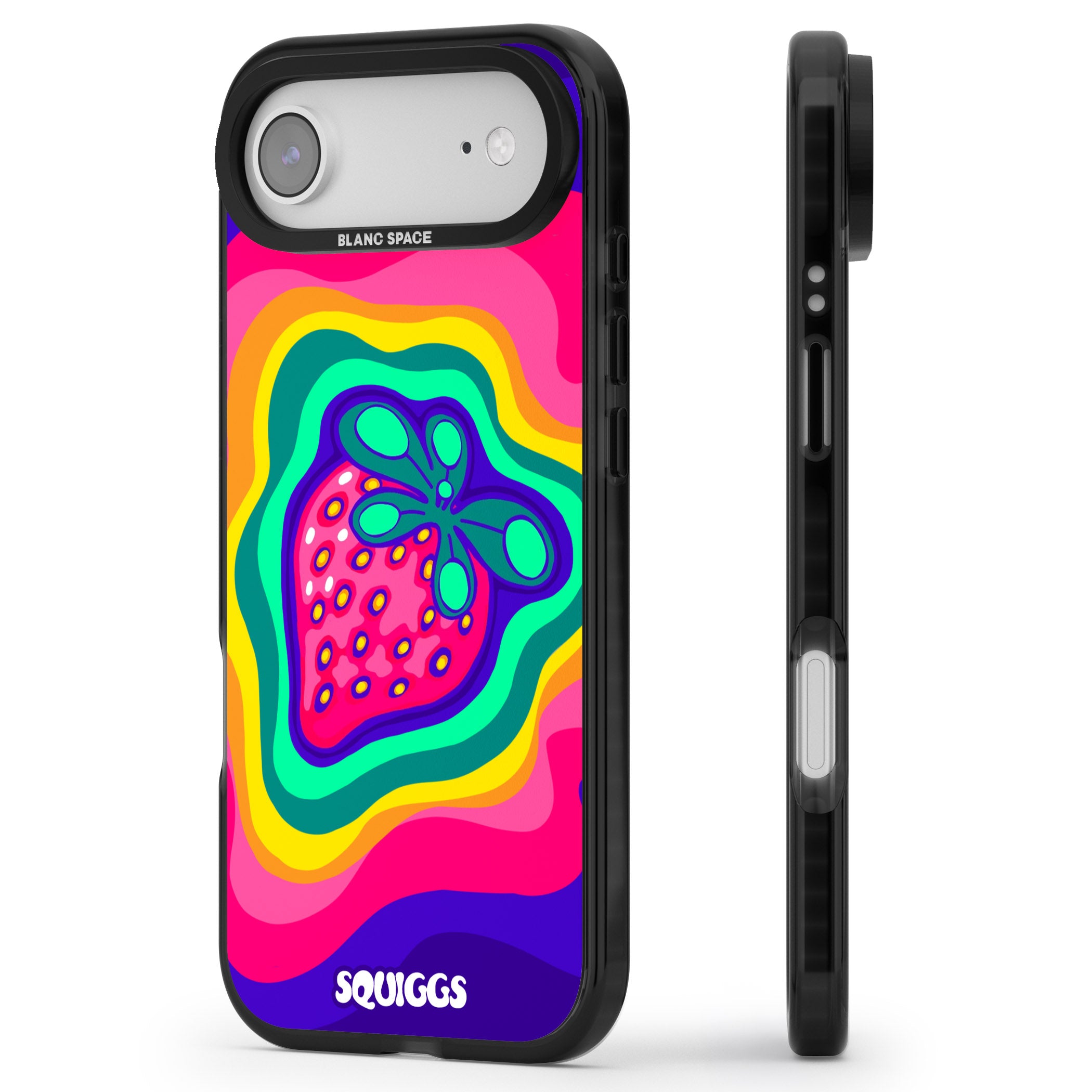 Strawberry Rainbow iPhone 17 Air Impact Black Phone Case Side Profile