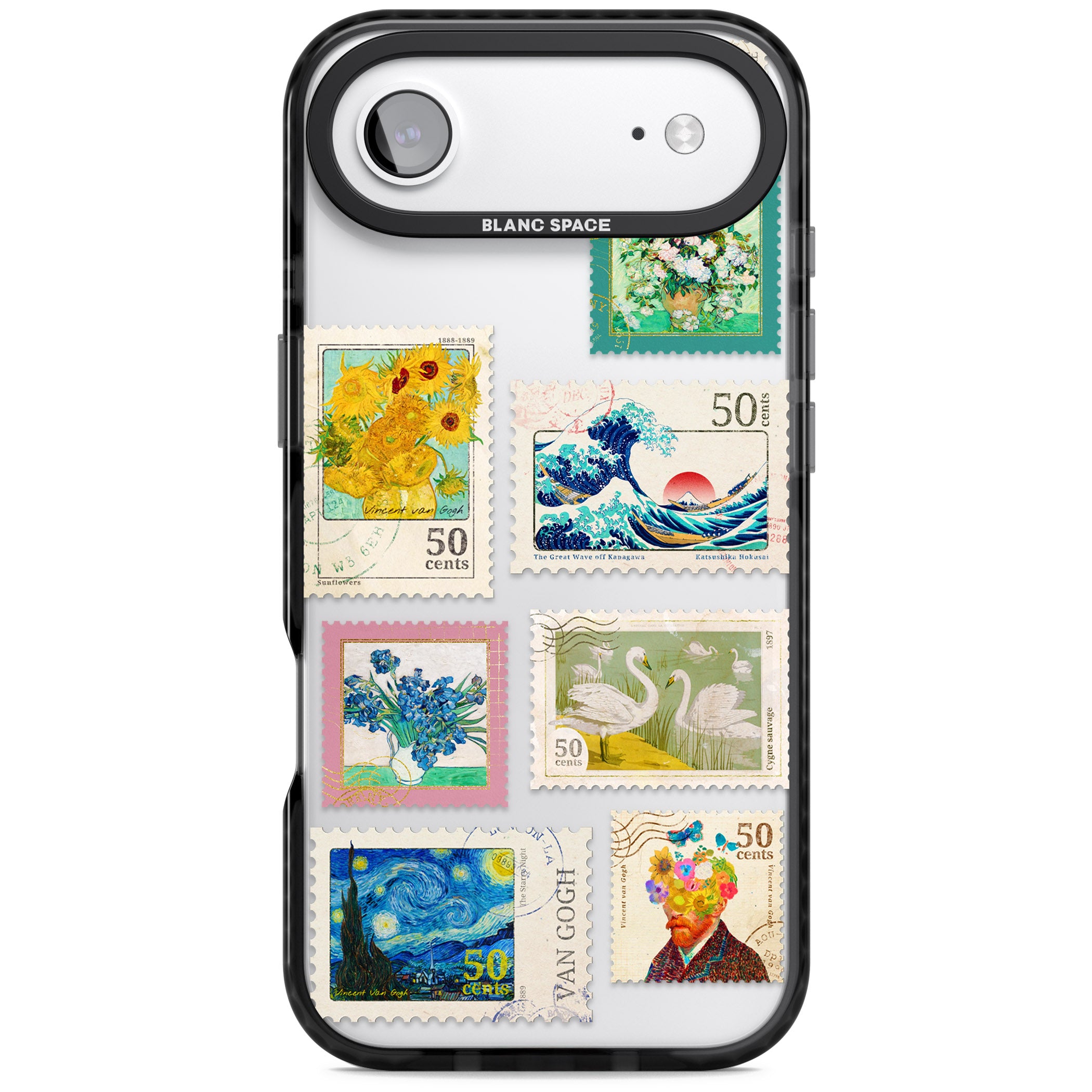 Vintage Art Stamps iPhone 17 Air Impact Black Phone Case
