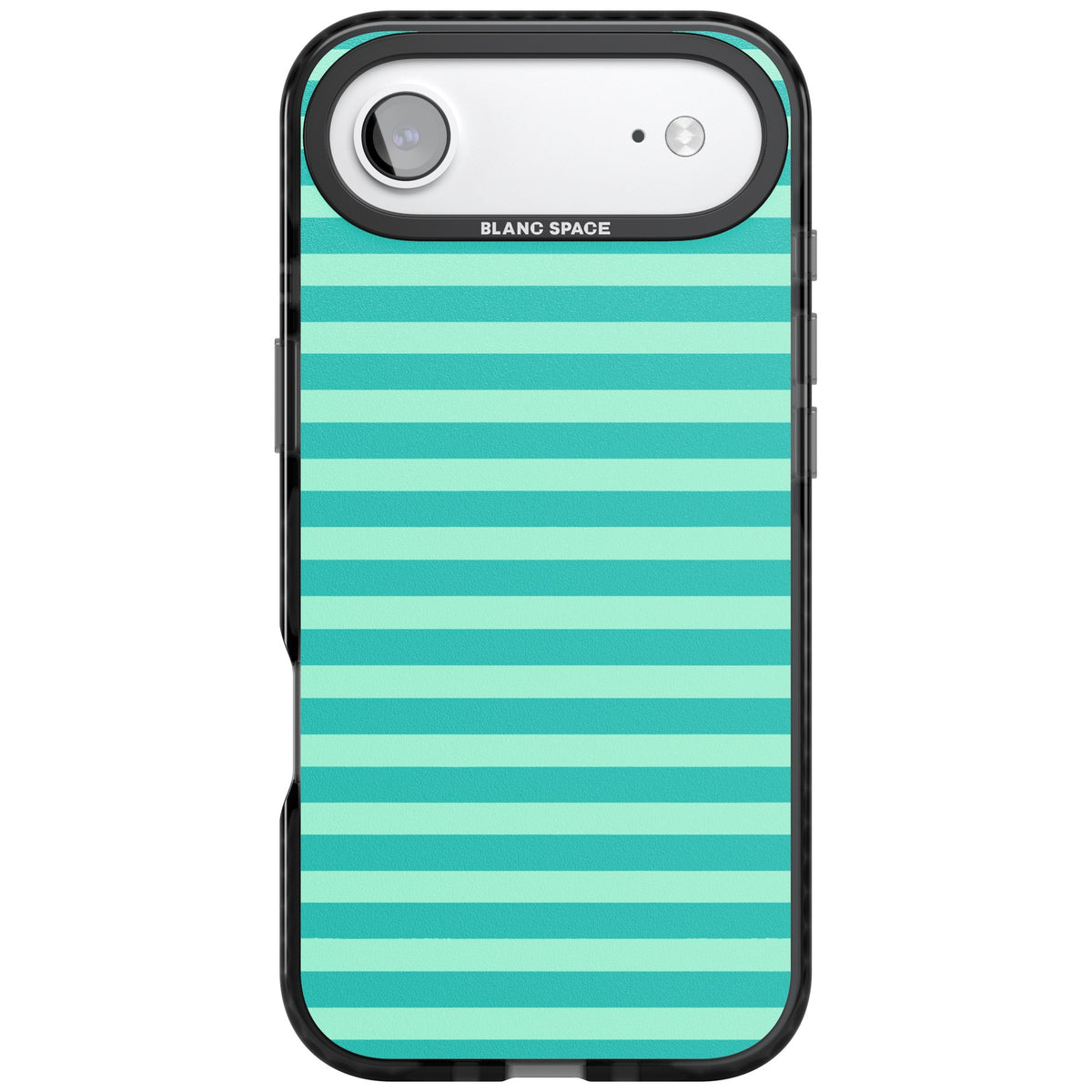 Turquoise Stripe preppy iPhone case featuring horizontal teal and mint green stripes on a black protective frame iPhone Air / iPhone 17 Air Impact Black Phone Case front