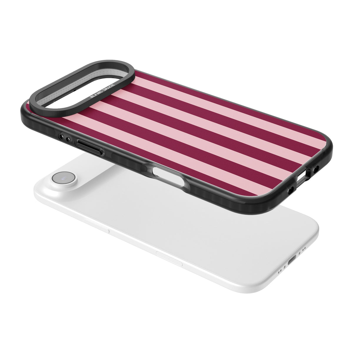 Bordeaux Belle preppy iPhone case featuring bold vertical stripes in burgundy and soft blush pink iPhone Air / iPhone 17 Air Impact Black Phone Case angled