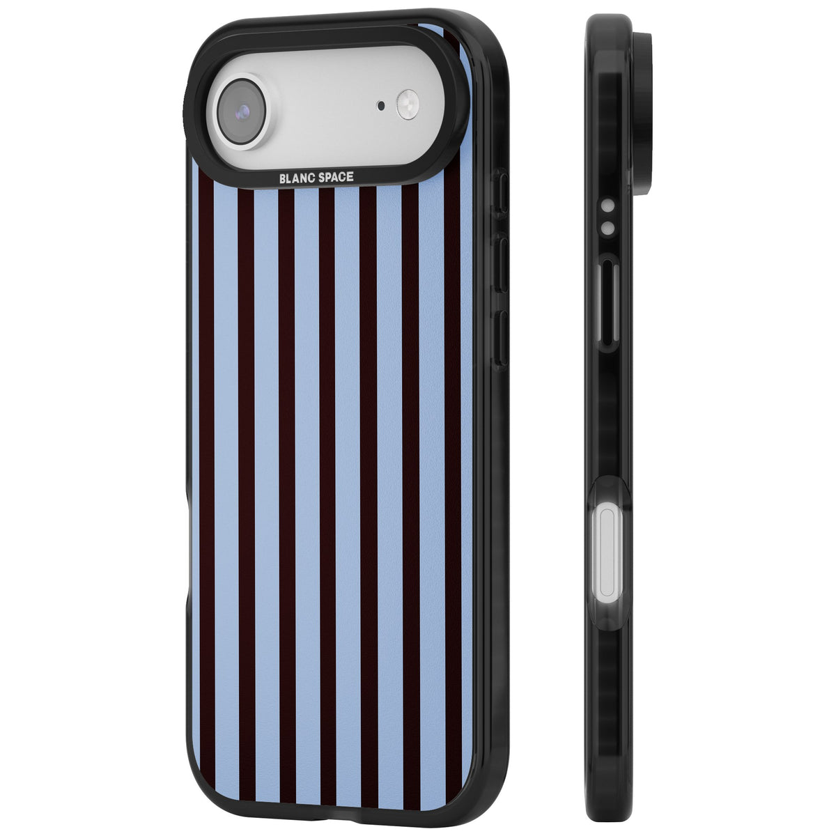 Blackcurrant Stripe preppy iPhone case featuring vertical burgundy and light blue stripes in a classic pinstripe layout iPhone Air / iPhone 17 Air Impact Black Phone Case side