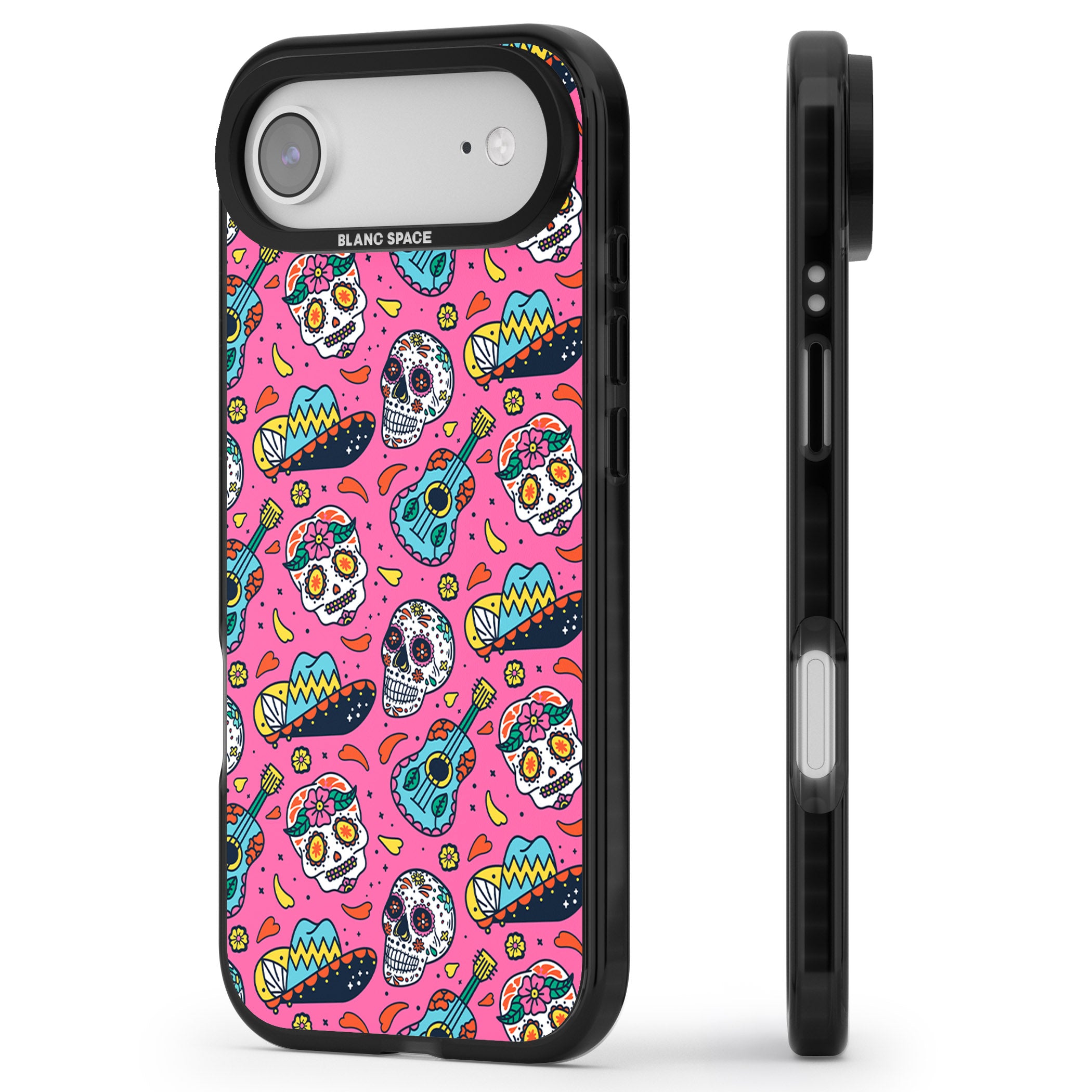Pink Day Of The Dead Pattern iPhone 17 Air Impact Black Phone Case Side Profile