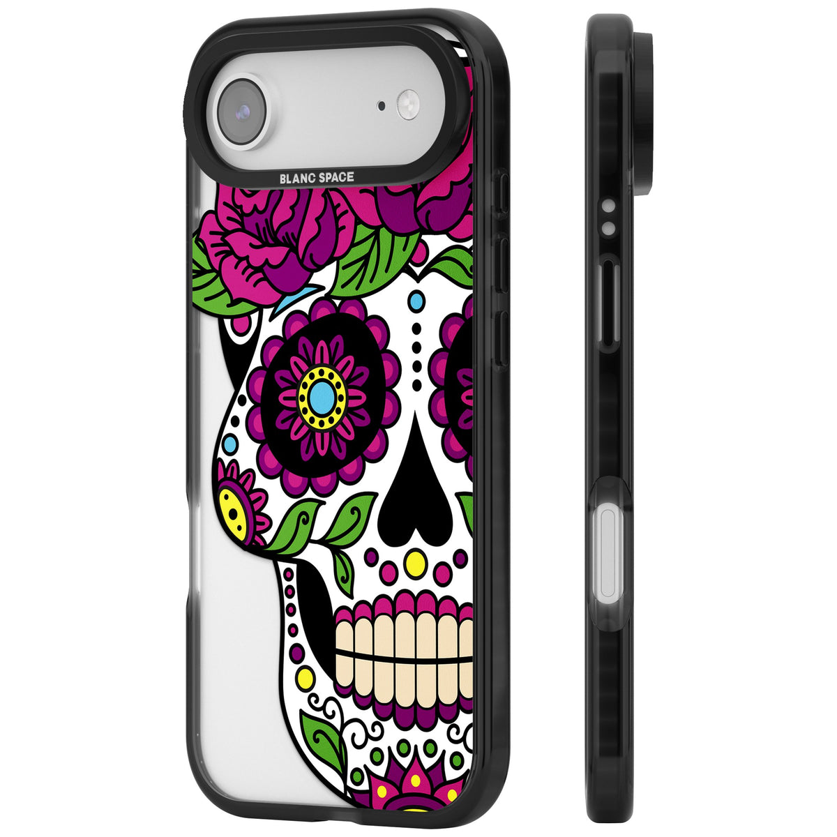 Purple Floral Sugar Skull iPhone Air Impact Black Phone Case side