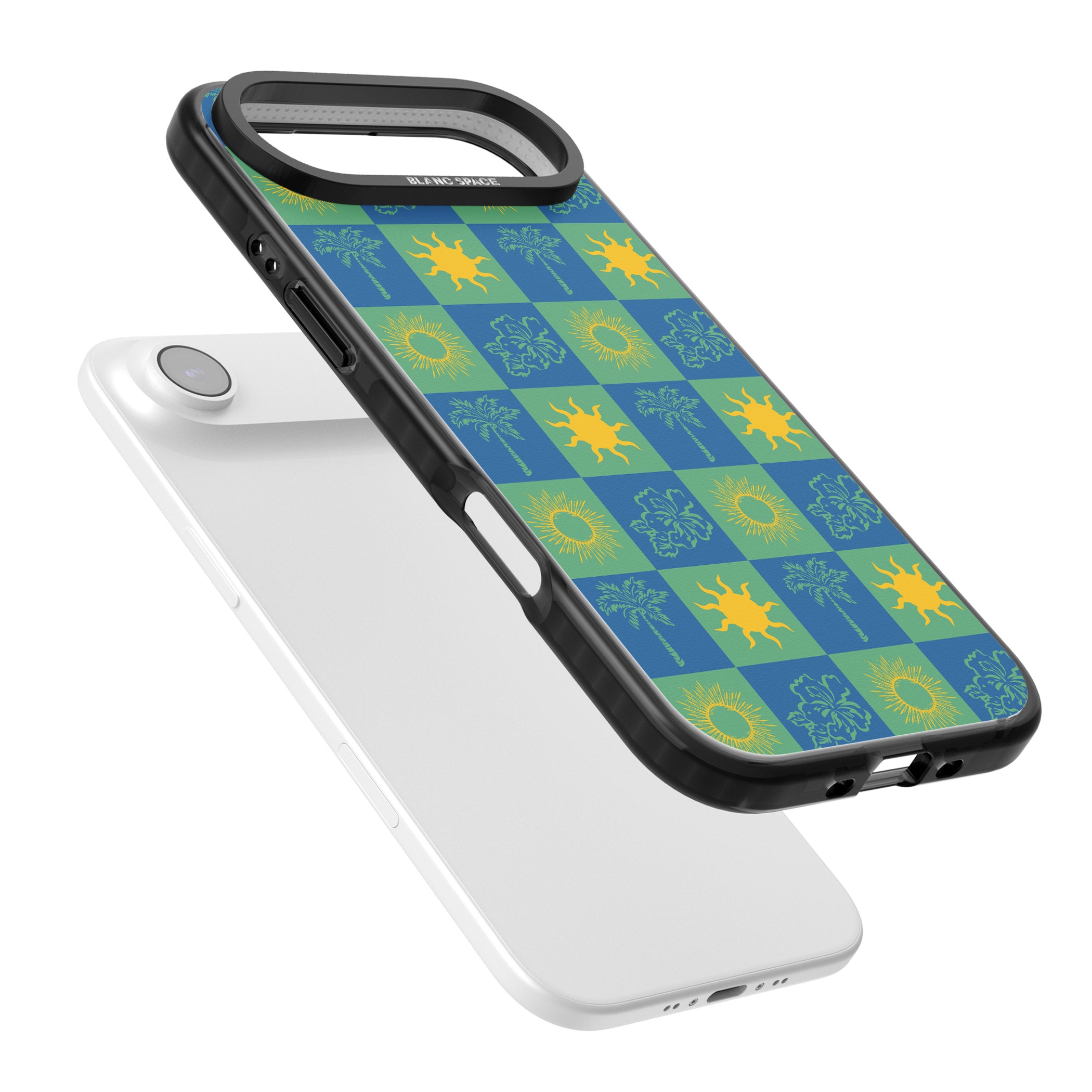 Green & Blue Tropical Checked iPhone 17 Air Impact Black Phone Case Colours