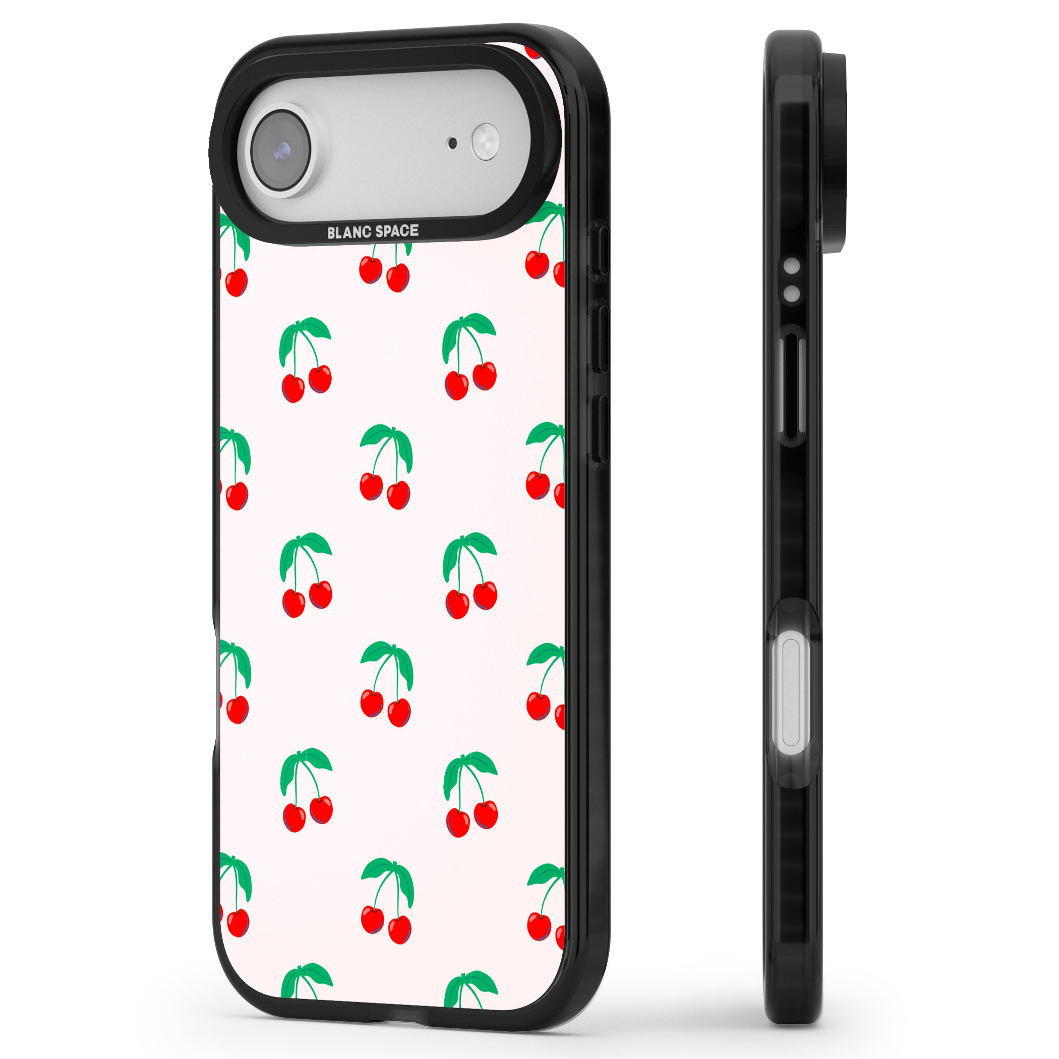 Cute Cherry Pattern iPhone 17 Air Impact Black Phone Case Side Profile