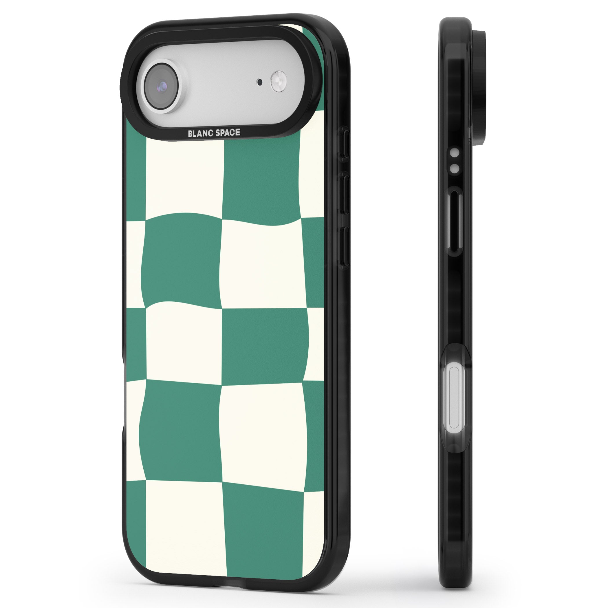 Green & Cream Wavy Check iPhone 17 Air Impact Black Phone Case Side Profile