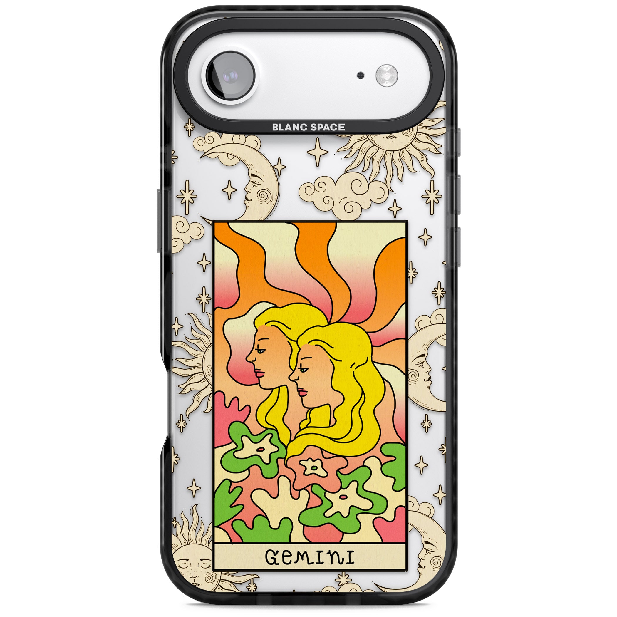 Celestial Zodiac Gemini iPhone 17 Air Impact Black Phone Case
