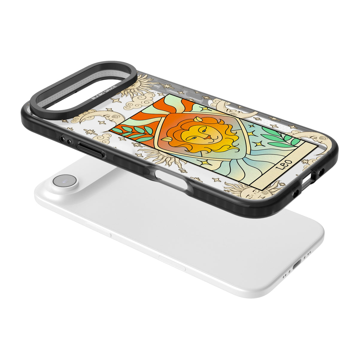 Celestial Zodiac Leo iPhone Air Impact Black Phone Case angled