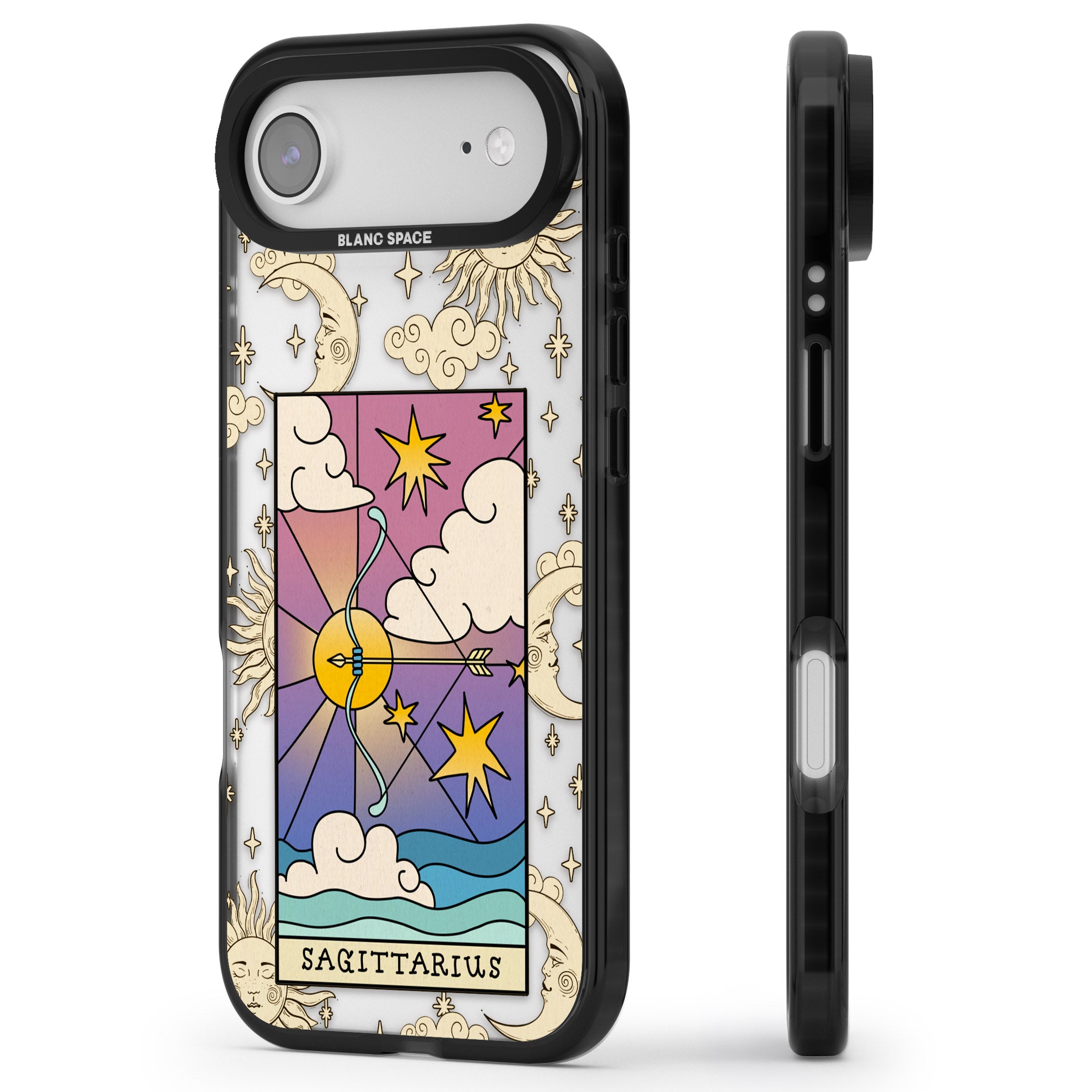 Celestial Zodiac Sagittarius iPhone 17 Air Impact Black Phone Case Side Profile