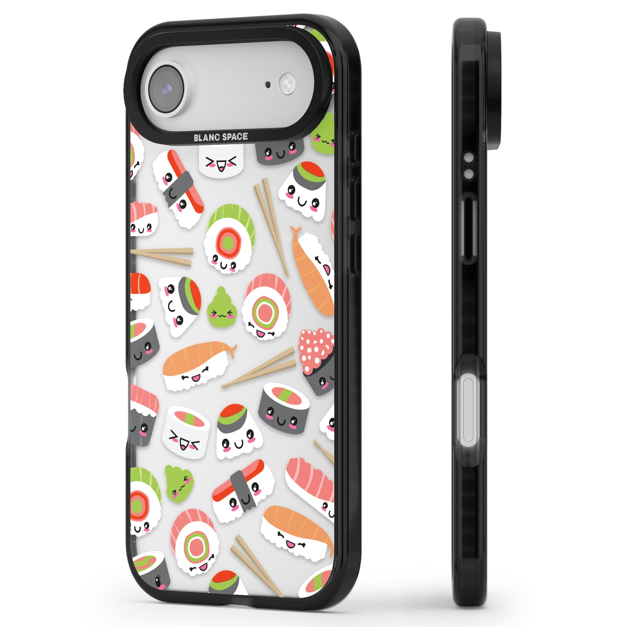 Kawaii Sushi Party iPhone 17 Air Impact Black Phone Case Side Profile