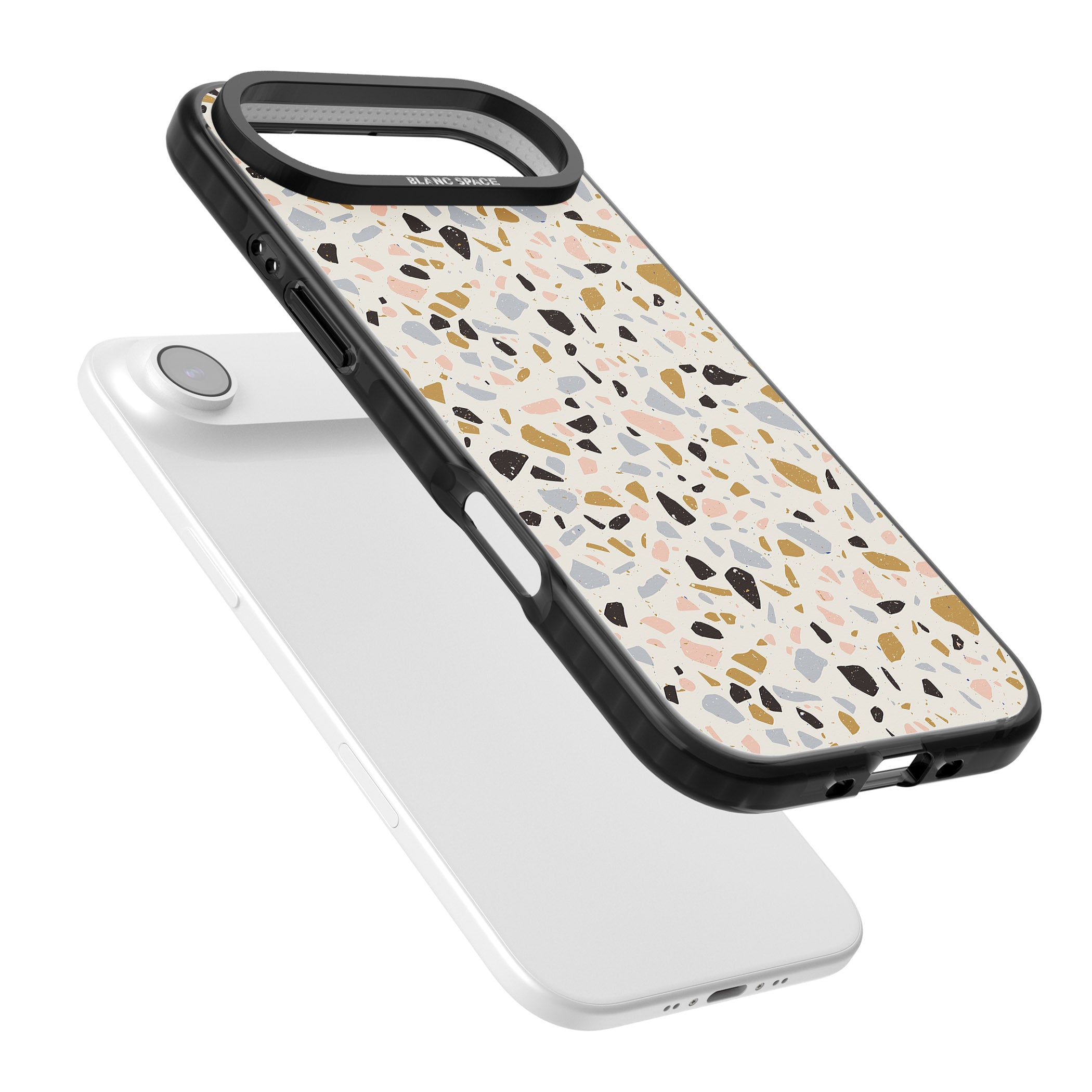 Pale Pink, Blue, & Mocha Terrazzo Pattern iPhone 17 Air Impact Black Phone Case Colours