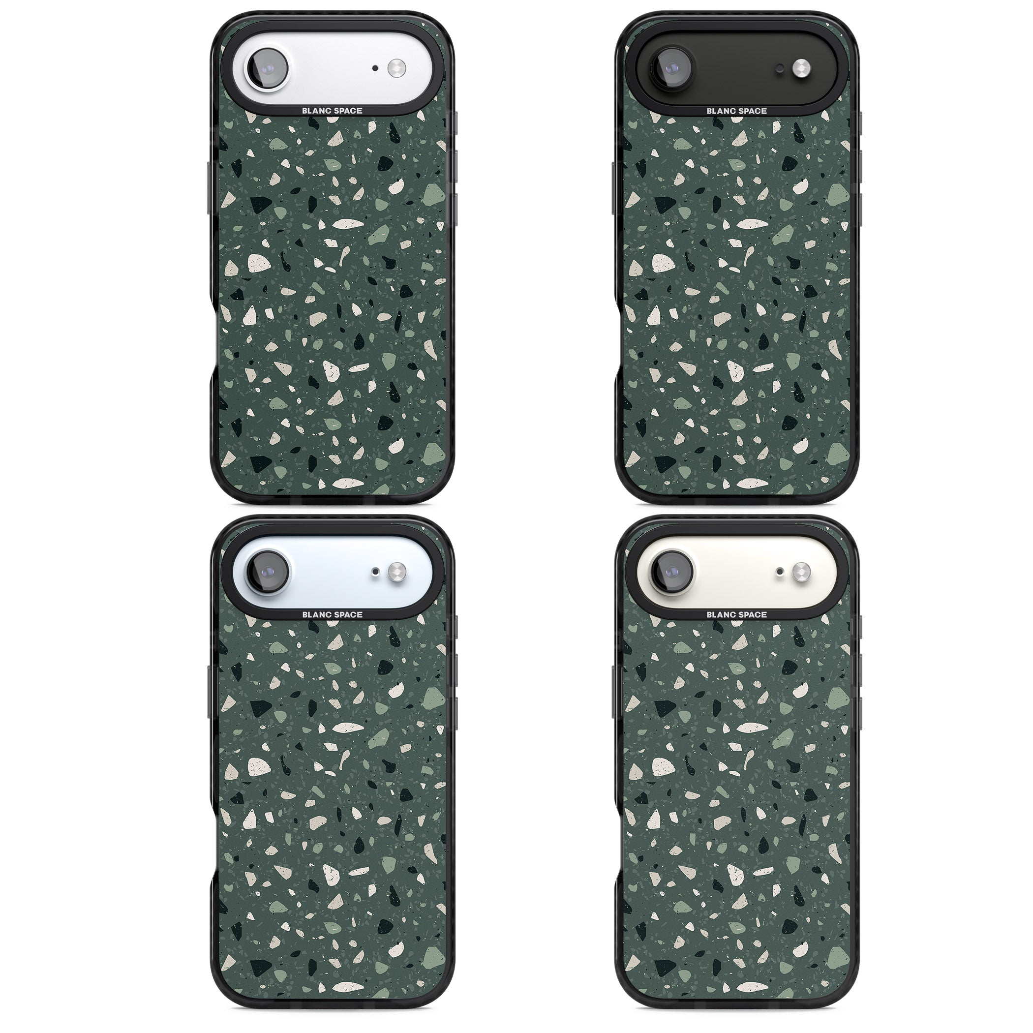 Green & Cream Terrazzo Pattern iPhone 17 Air Impact Black Phone Case APT Impact Protection