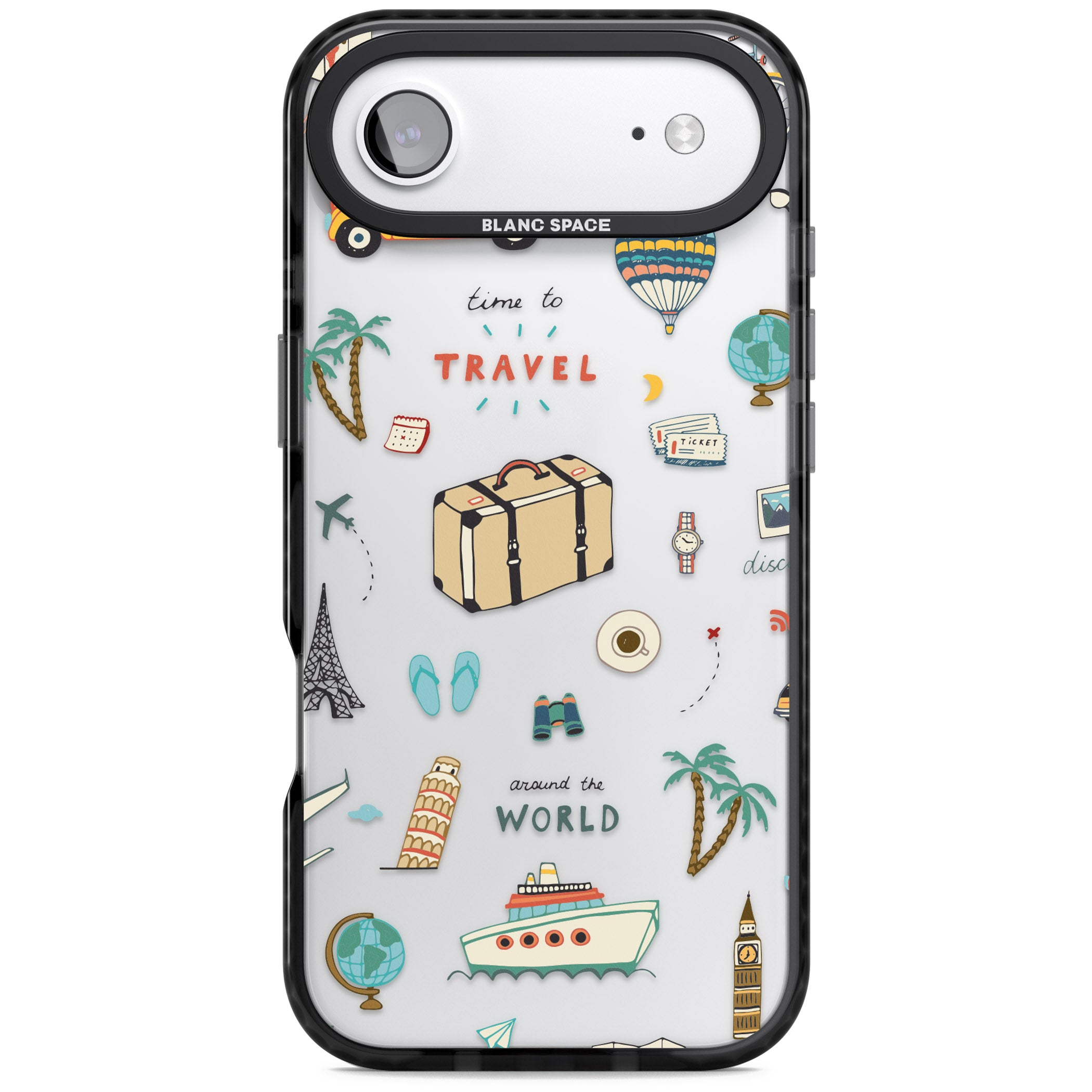 Cute Travel Pattern Transparent iPhone 17 Air Impact Black Phone Case