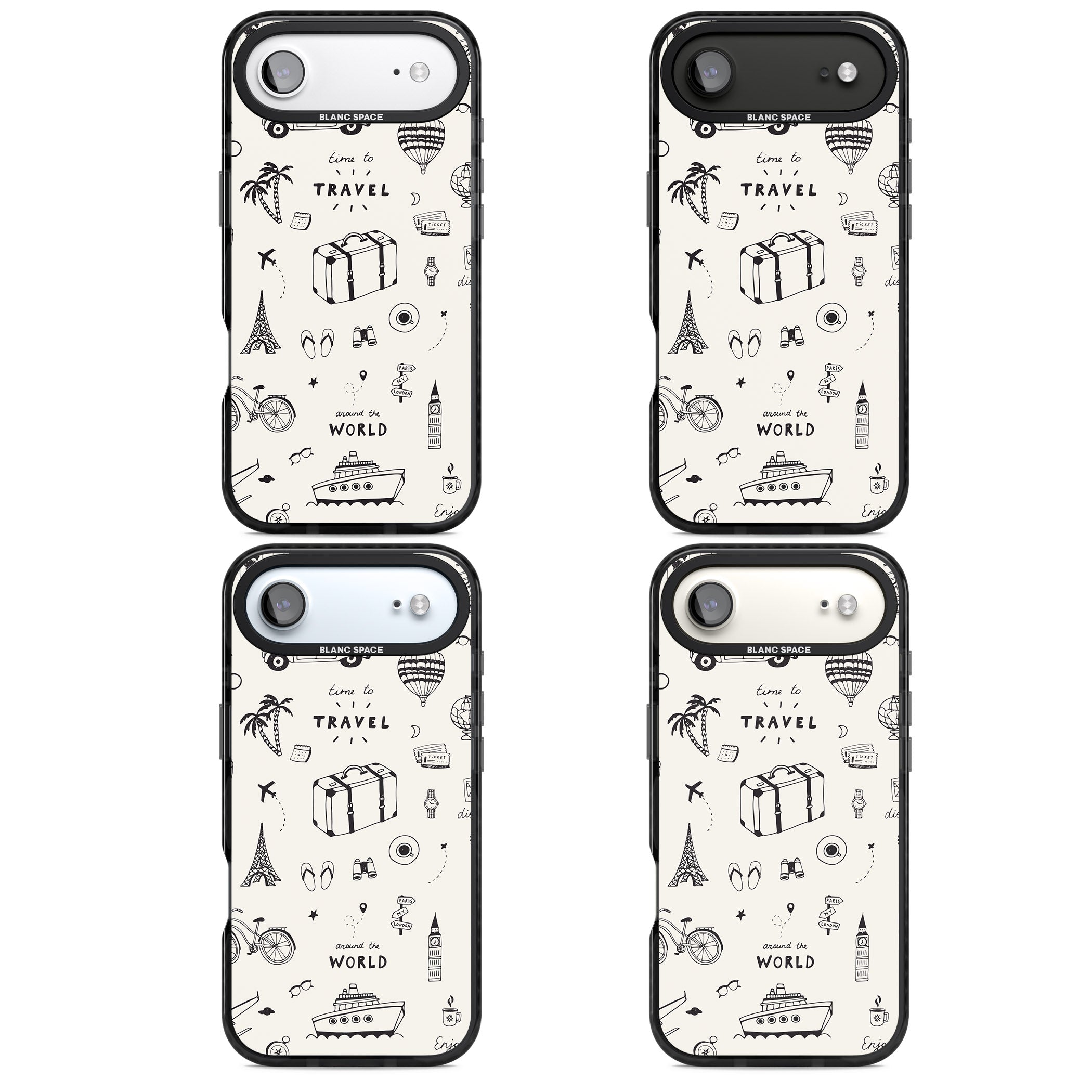 Cute Travel Pattern, White On iPhone 17 Air Impact Black Phone Case APT Impact Protection