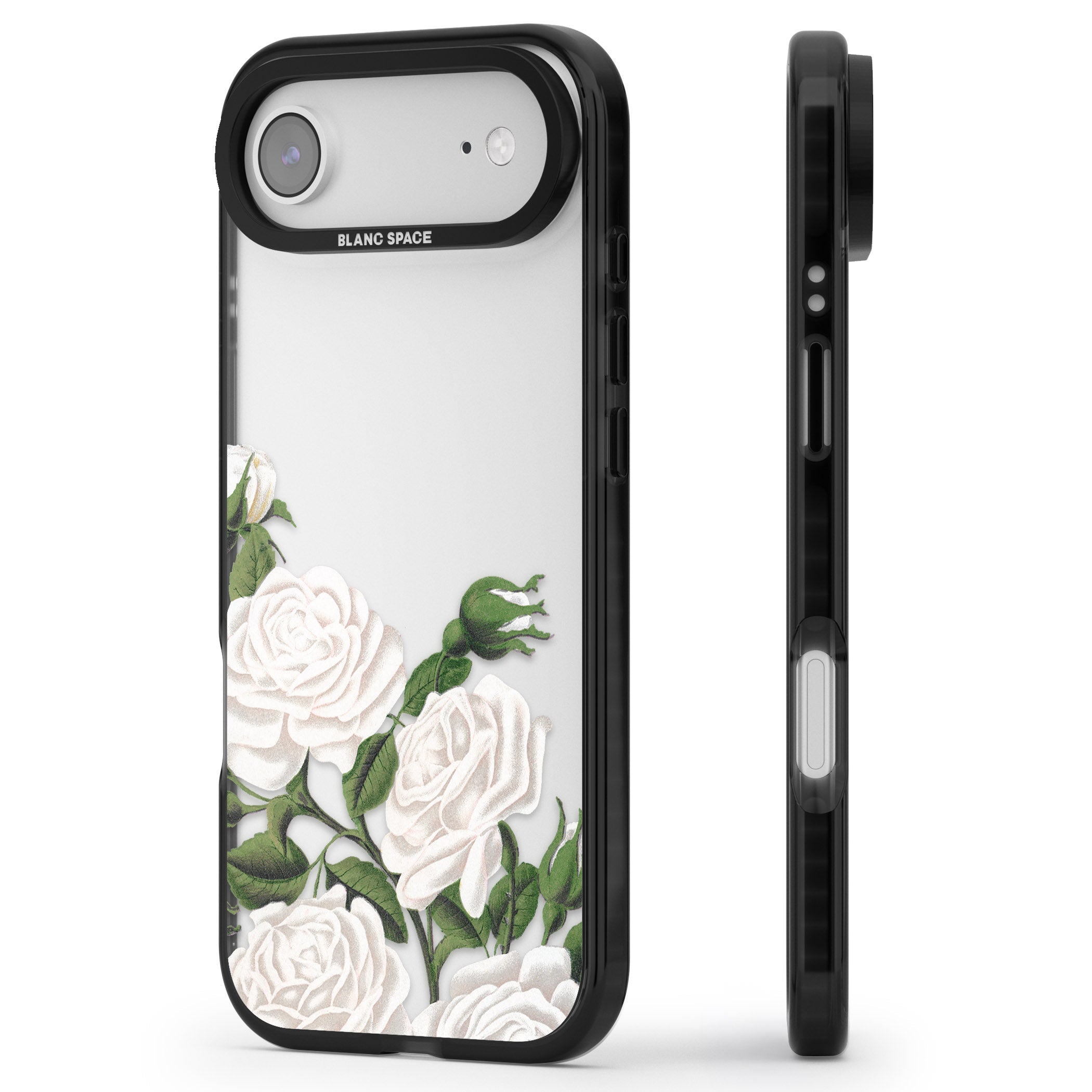White Vintage Painted Flowers iPhone 17 Air Impact Black Phone Case Side Profile