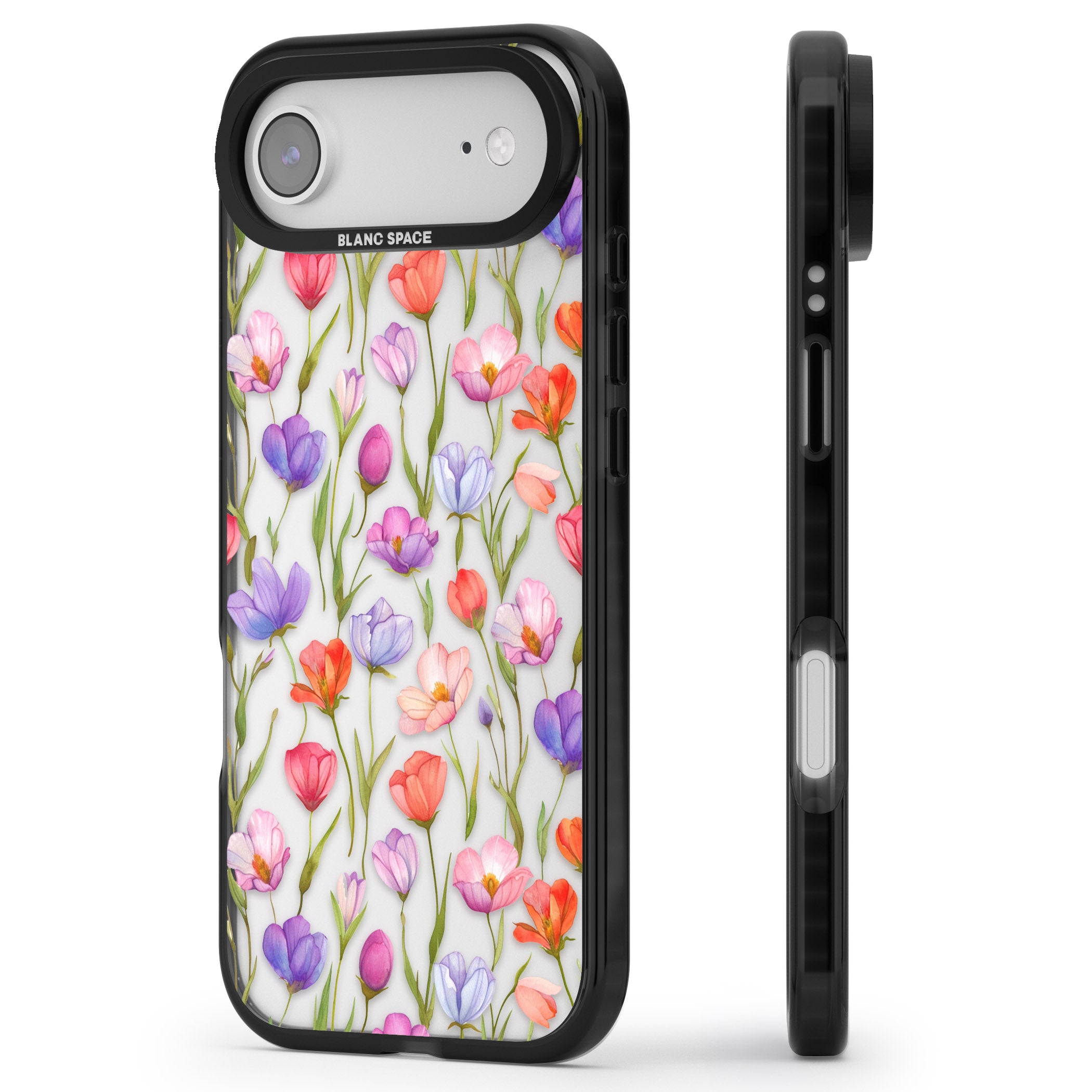 Red, Pink & Purple Flowers iPhone 17 Air Impact Black Phone Case Side Profile