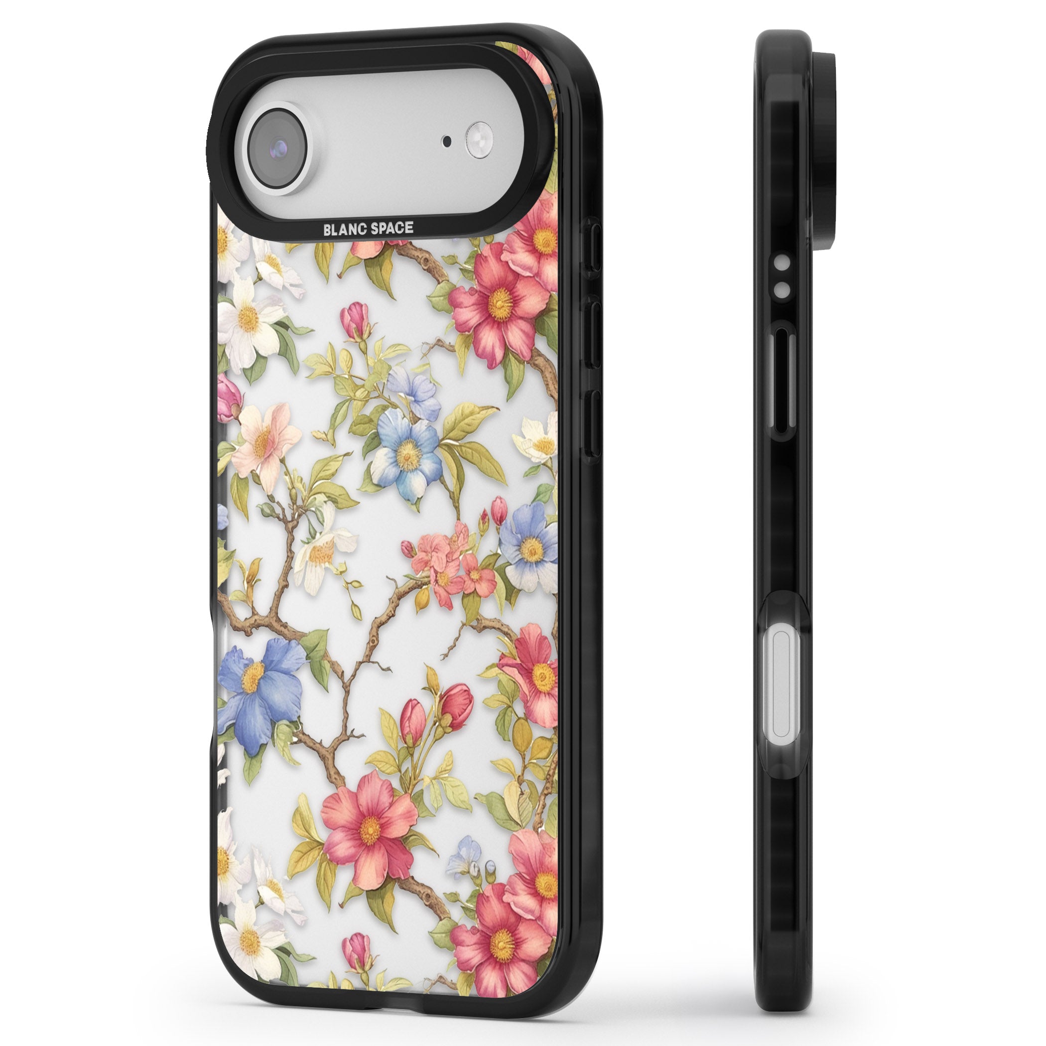 Vintage Vines & Flowers iPhone 17 Air Impact Black Phone Case Side Profile