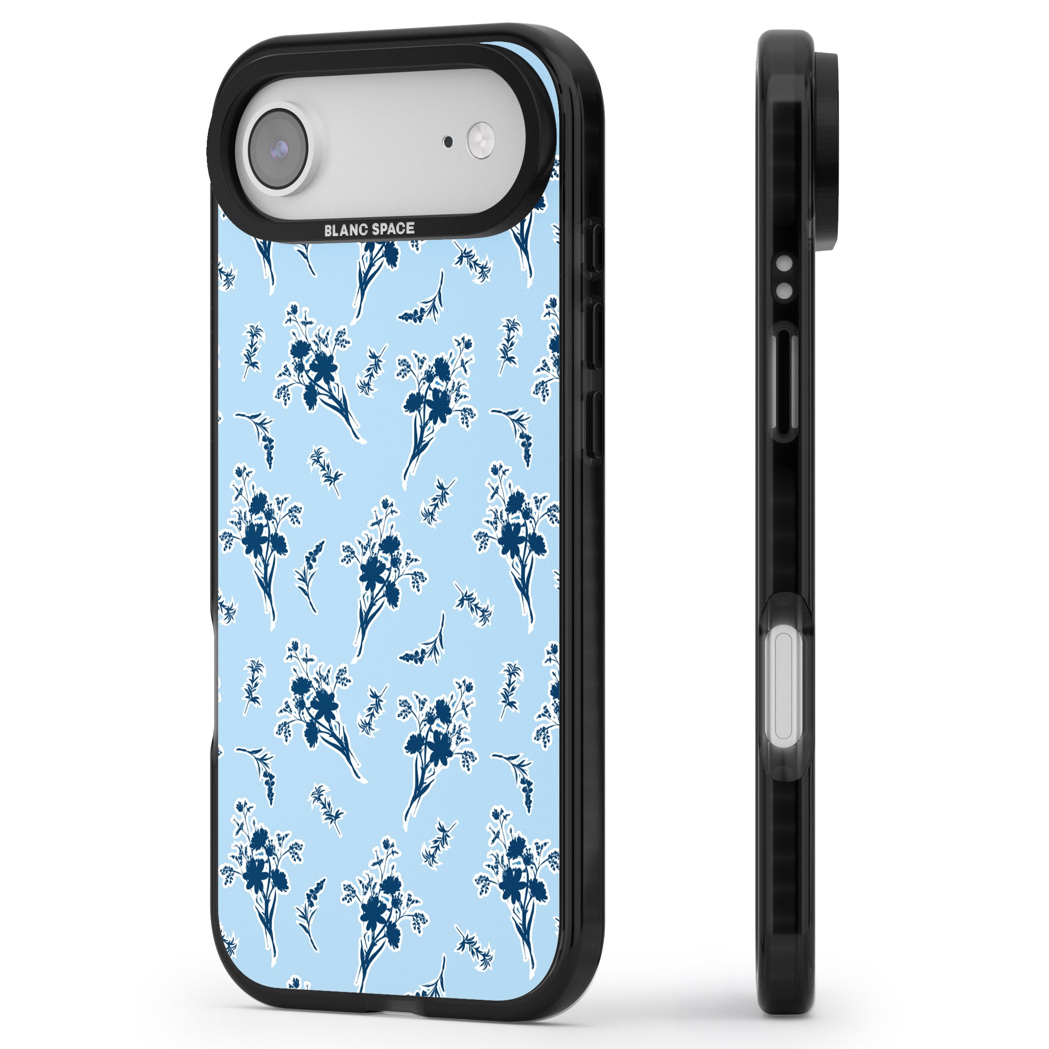 Blue Sticker Wildflowers iPhone 17 Air Impact Black Phone Case Side Profile