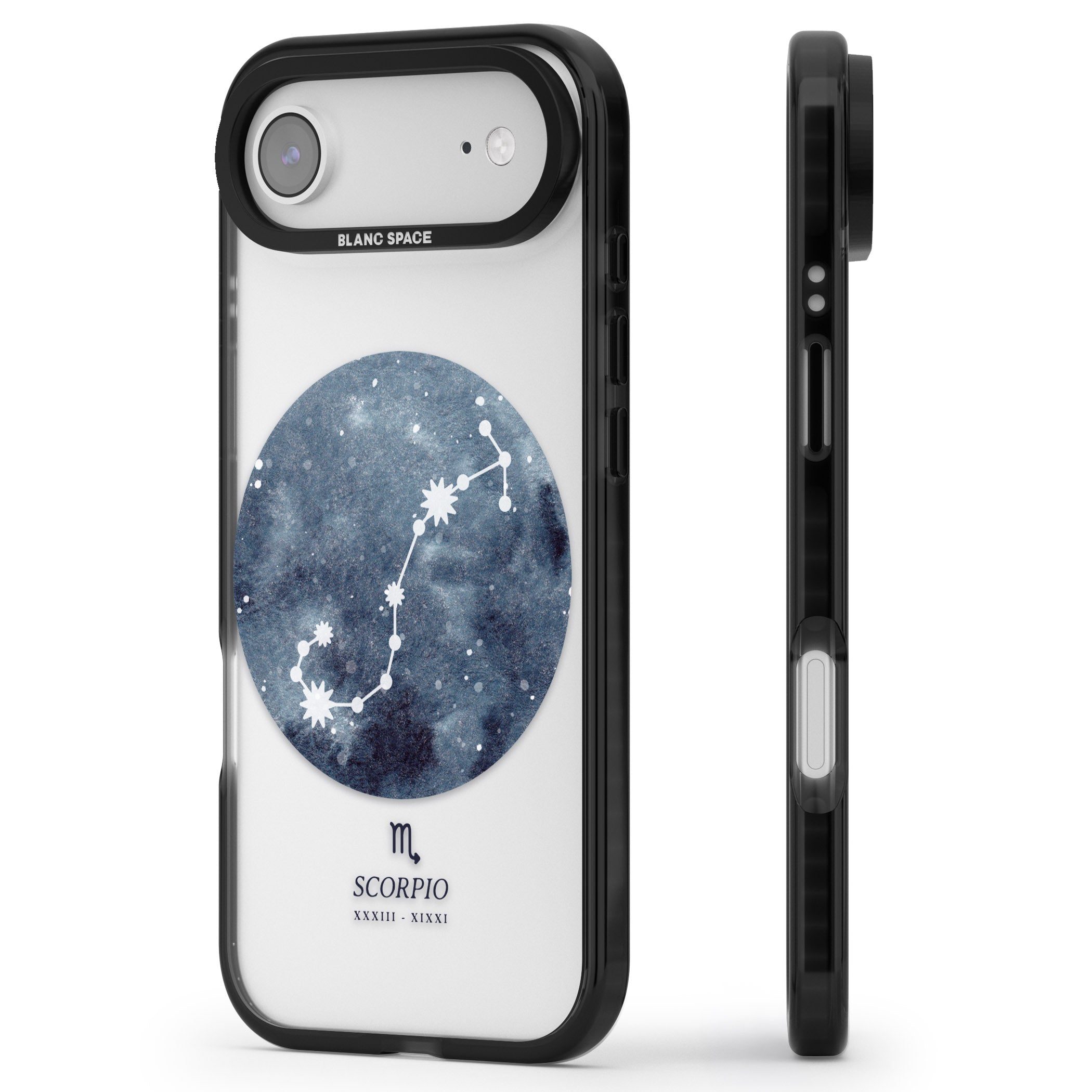 Scorpio Zodiac Blue iPhone 17 Air Impact Black Phone Case Side Profile