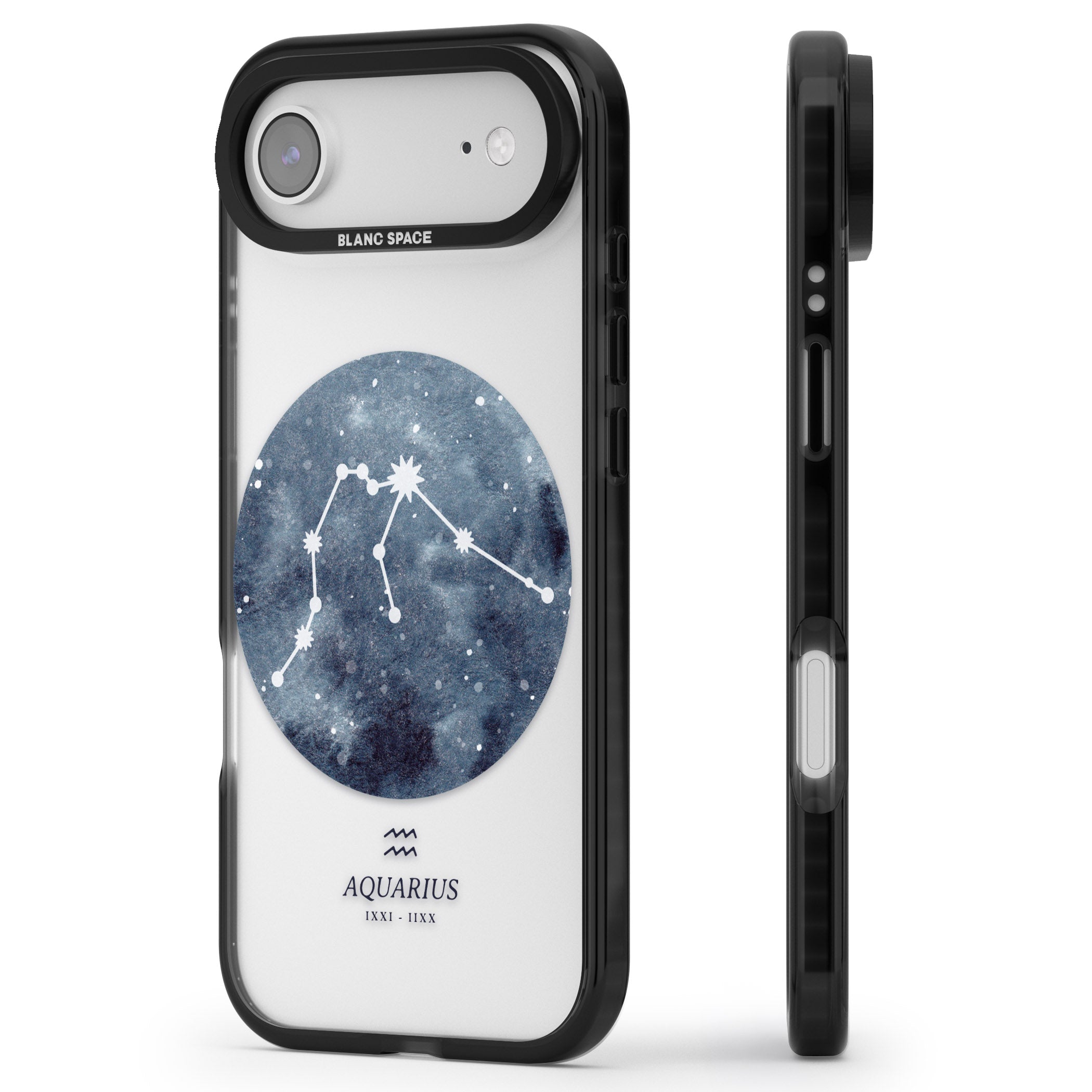 Aquarius Zodiac Blue iPhone 17 Air Impact Black Phone Case Side Profile