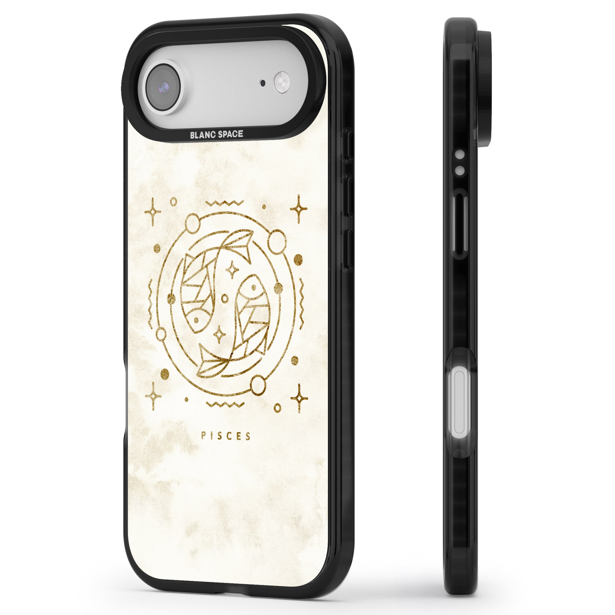 Pisces Emblem iPhone 17 Air Impact Black Phone Case Side Profile