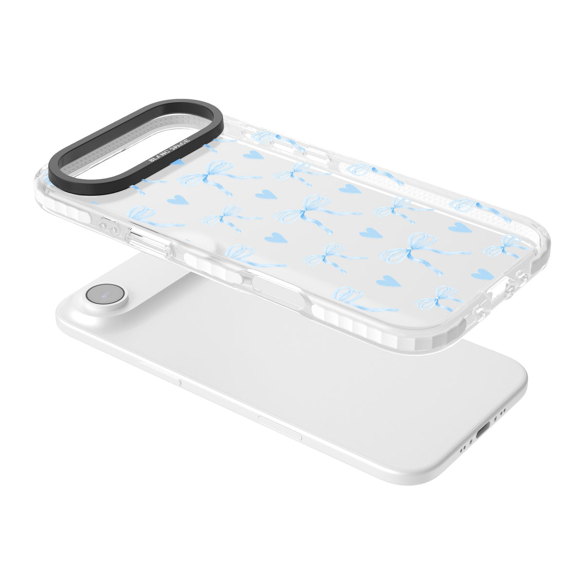 Blue Bows & Hearts iPhone Air Impact Clear Phone Case angled