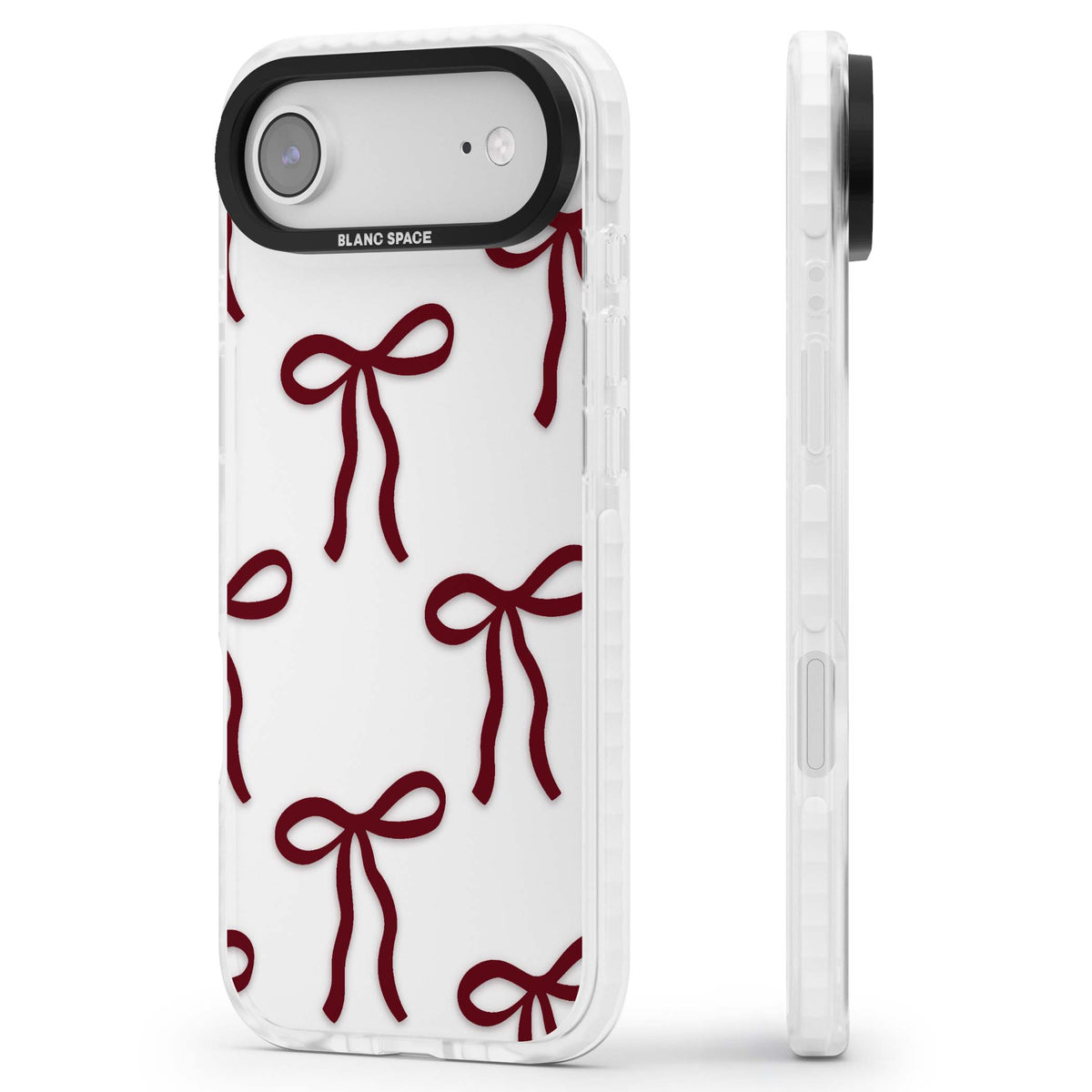 Burgundy Bows coquette iPhone case featuring hand-drawn burgundy red bows on a clear background | Black Impact case for iPhone Air